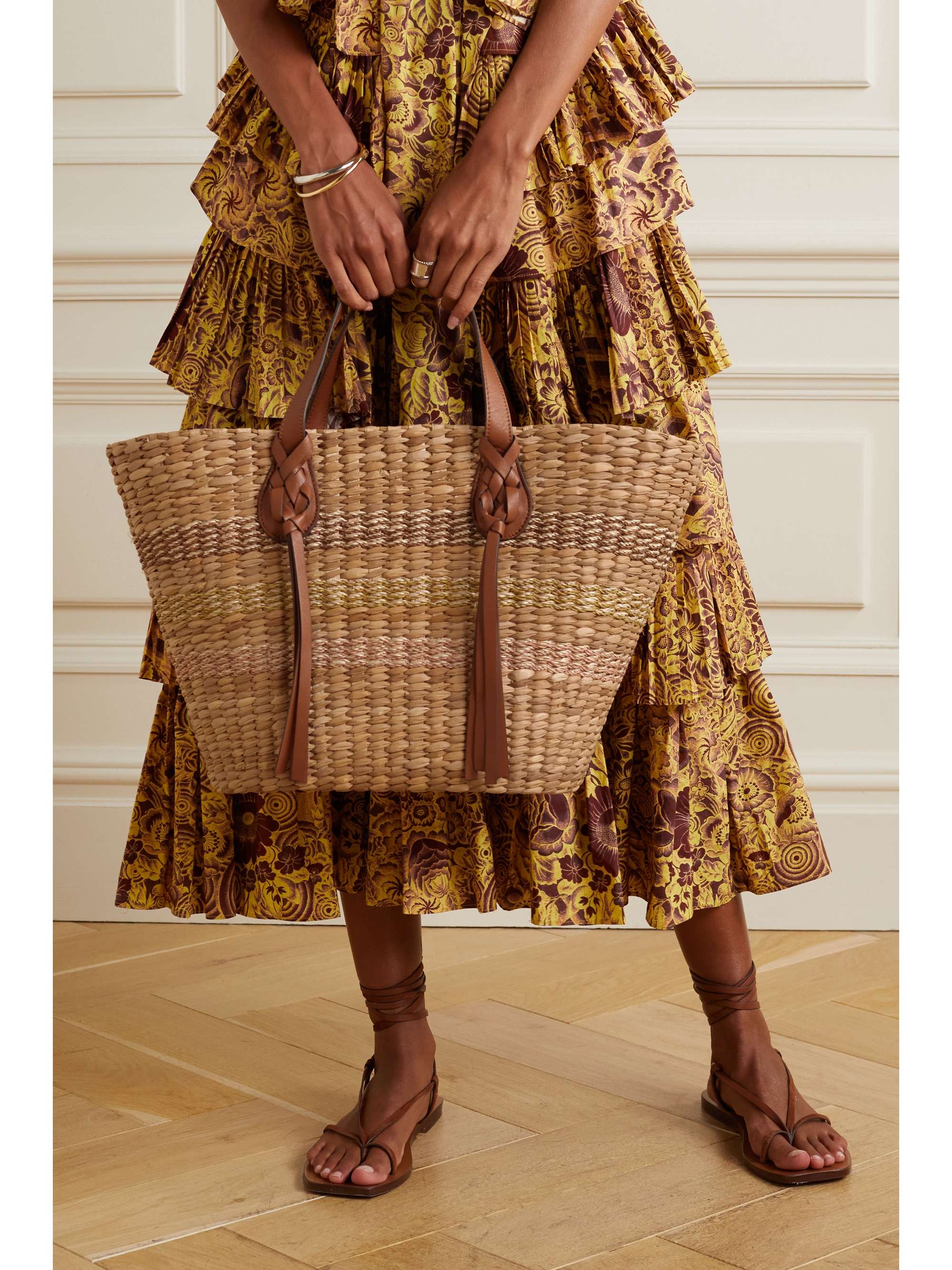 ULLA JOHNSON Seaview Day leathertrimmed straw tote NETAPORTER