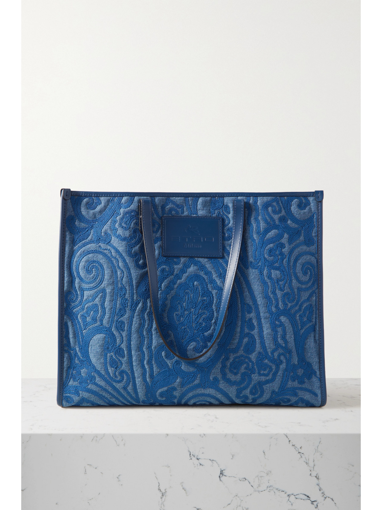 Etro - Leather-trimmed Paisley Cotton-jacquard Tote - Blue