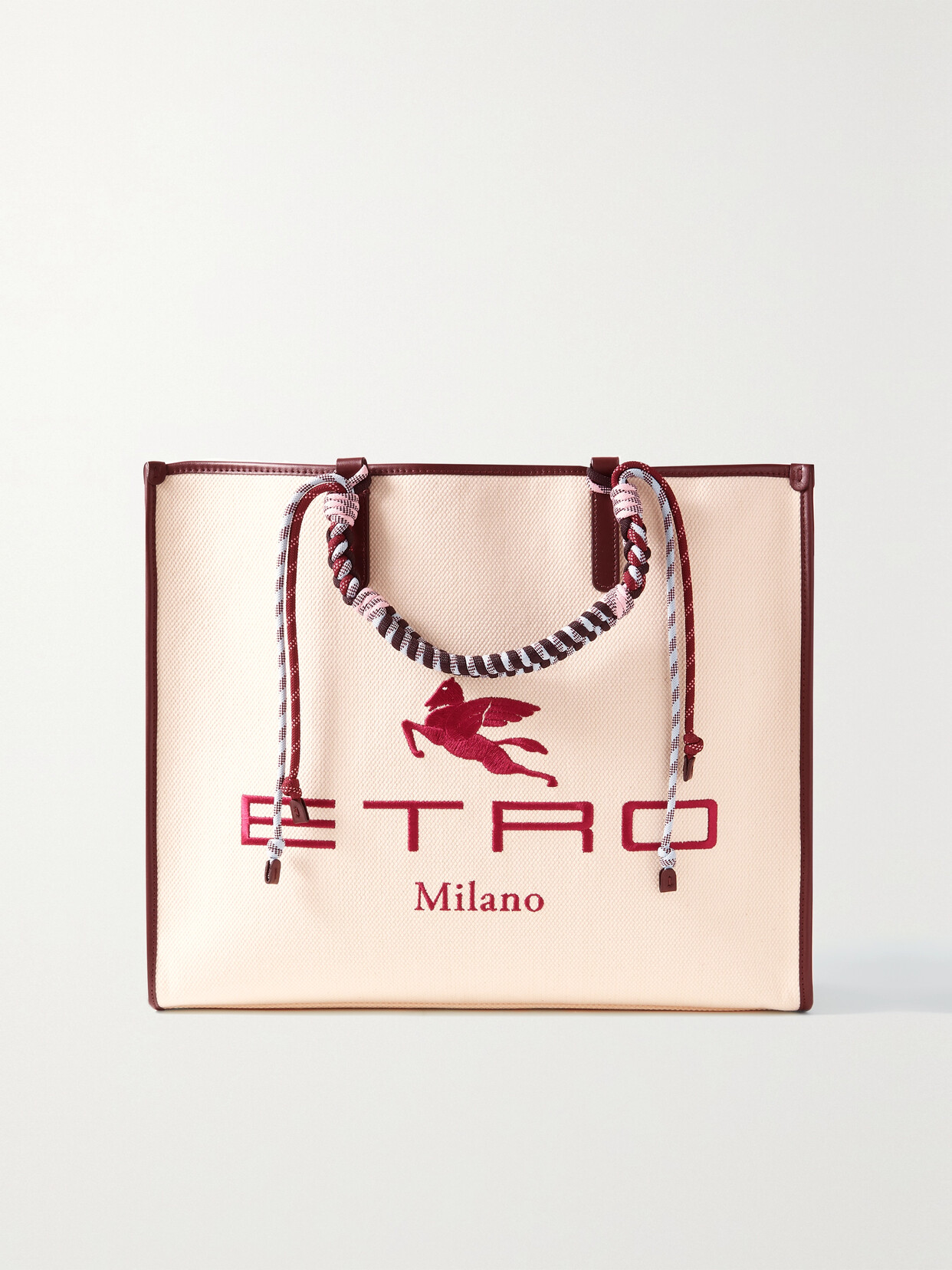 Etro - Globetrotter Leather-trimmed Embroidered Canvas Tote - Cream