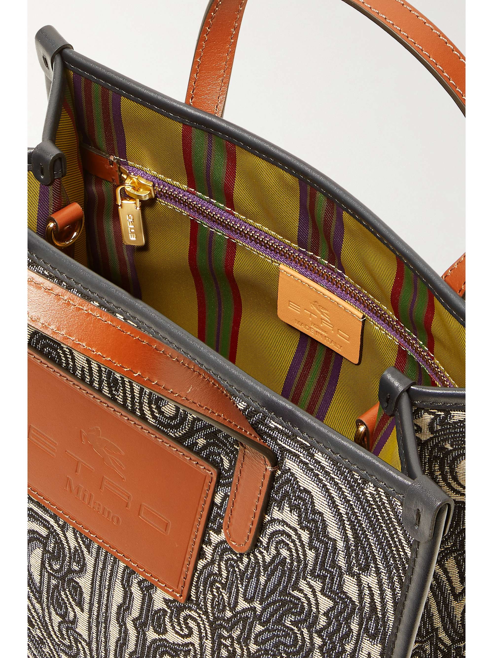 ETRO Globetrotter leather-trimmed cotton-blend jacquard tote