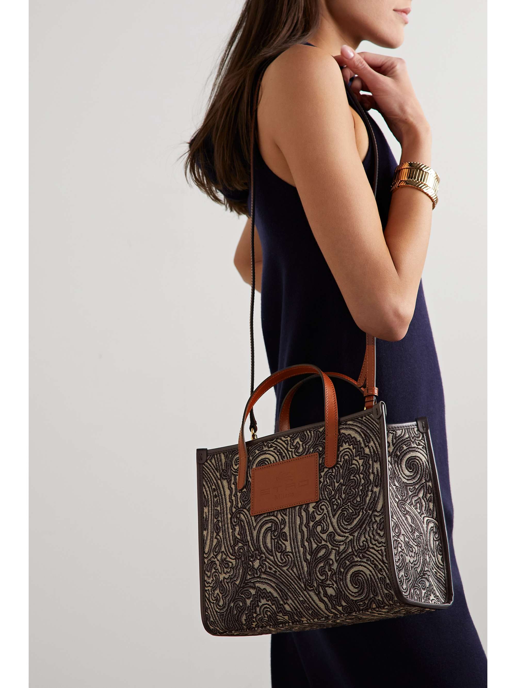 ETRO Globetrotter leather-trimmed cotton-blend jacquard tote