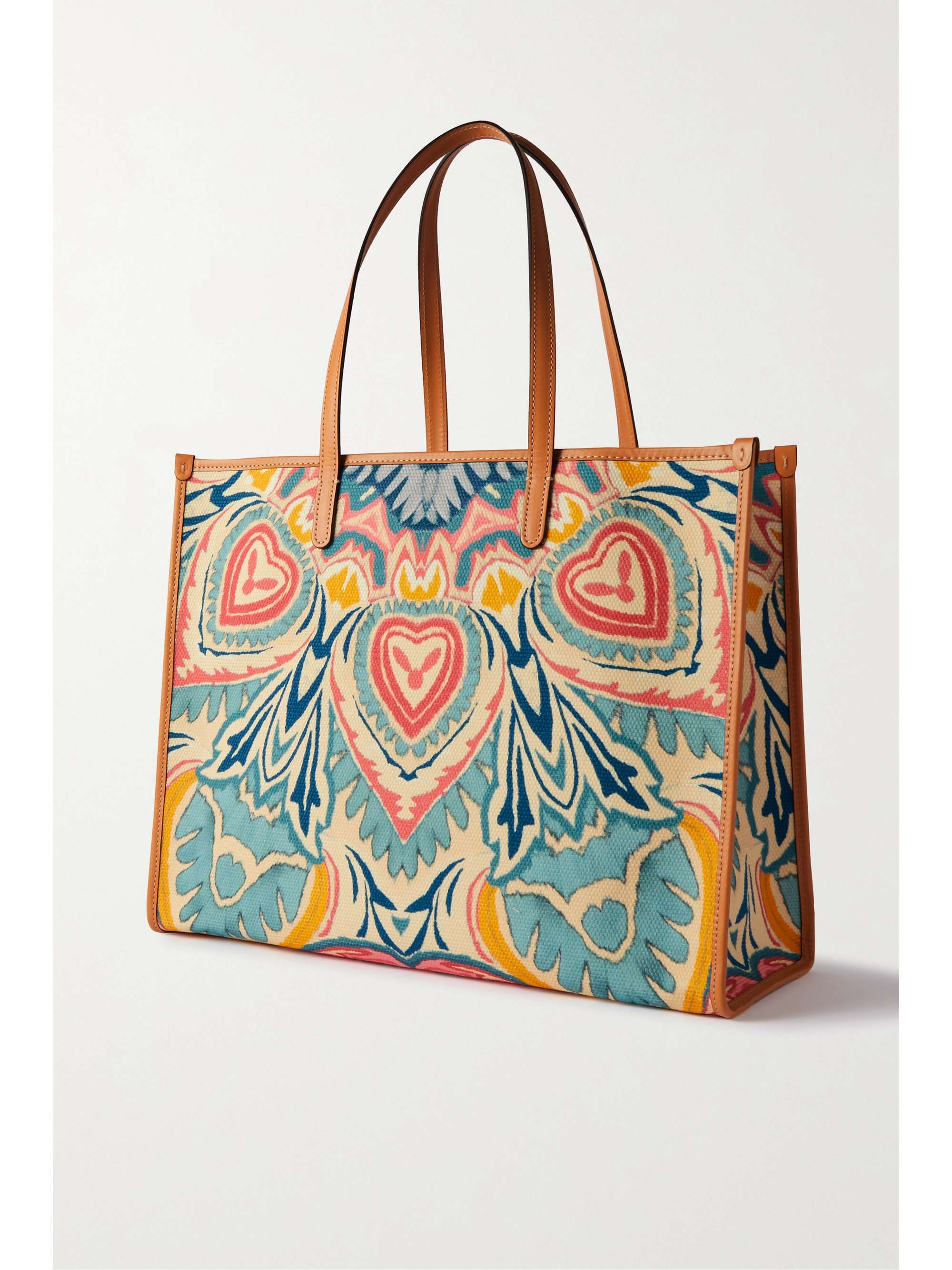 ETRO Globetrotter leather-trimmed canvas-jacquard tote