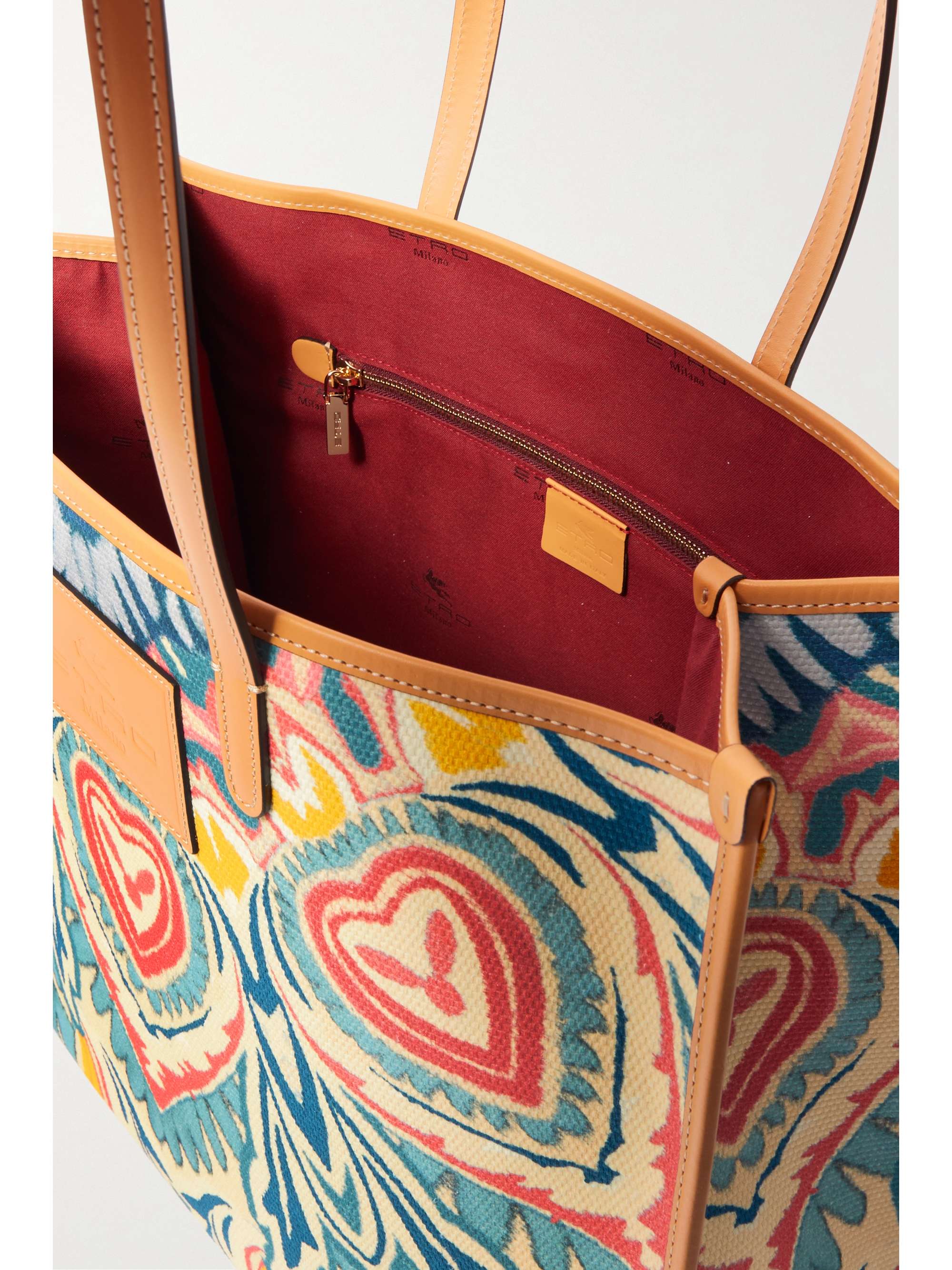 ETRO Globetrotter leather-trimmed canvas-jacquard tote