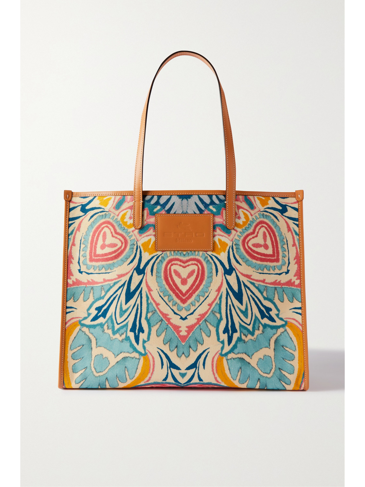 ETRO GLOBETROTTER LEATHER-TRIMMED CANVAS-JACQUARD TOTE