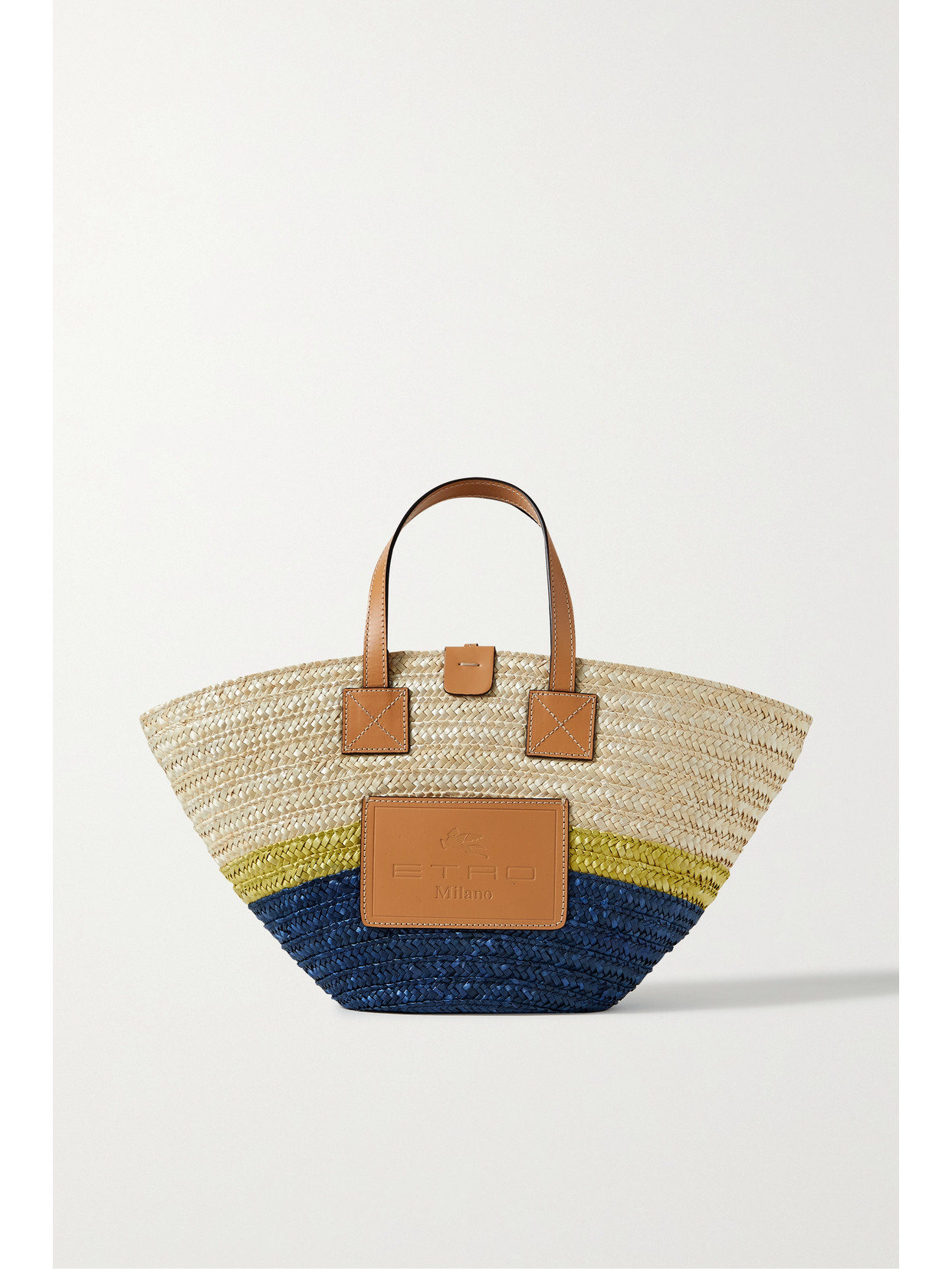 Etro - Leather-trimmed Striped Raffia Tote - Neutrals