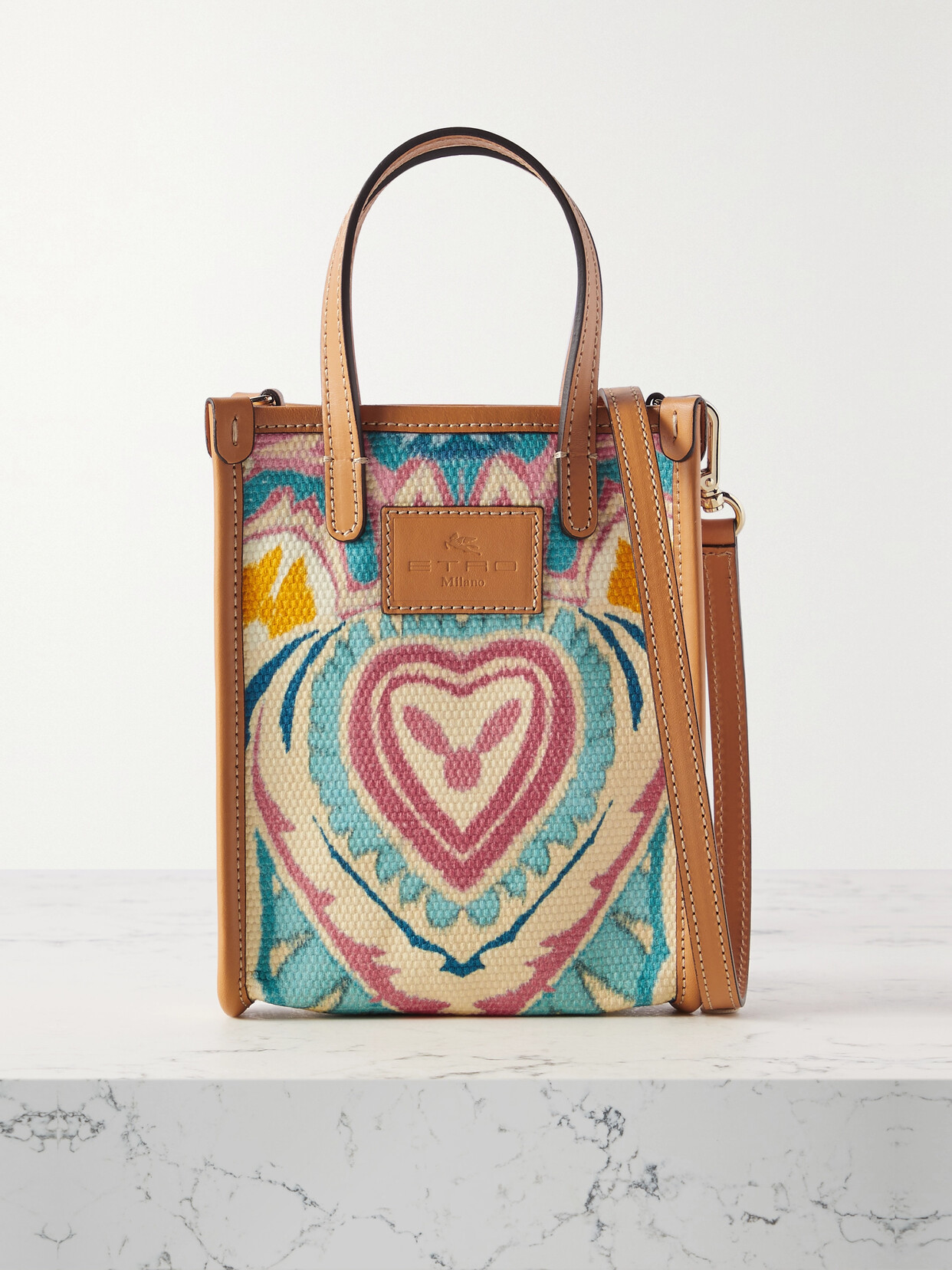 Etro - Globetrotter Leather-trimmed Printed Canvas Shoulder Bag - Neutrals