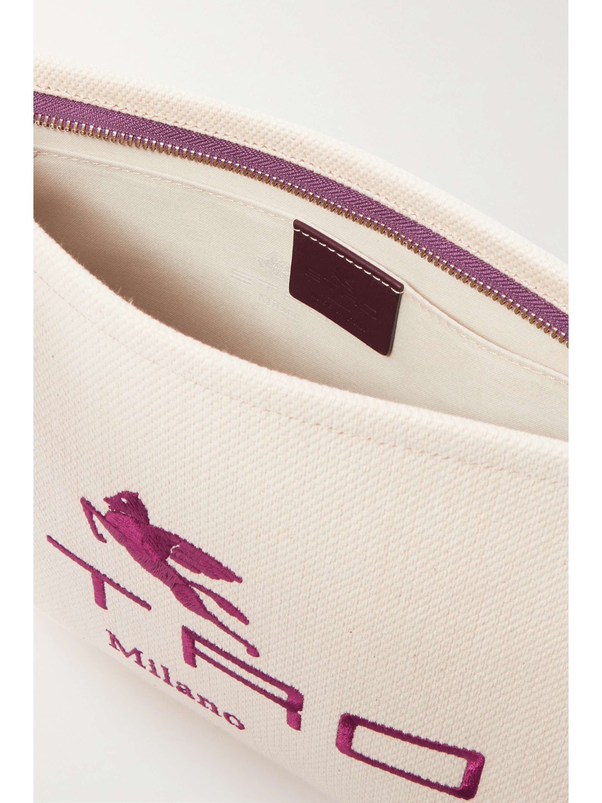 ETRO Necessaire Globetrotter leather-trimmed embroidered coated-canvas pouch