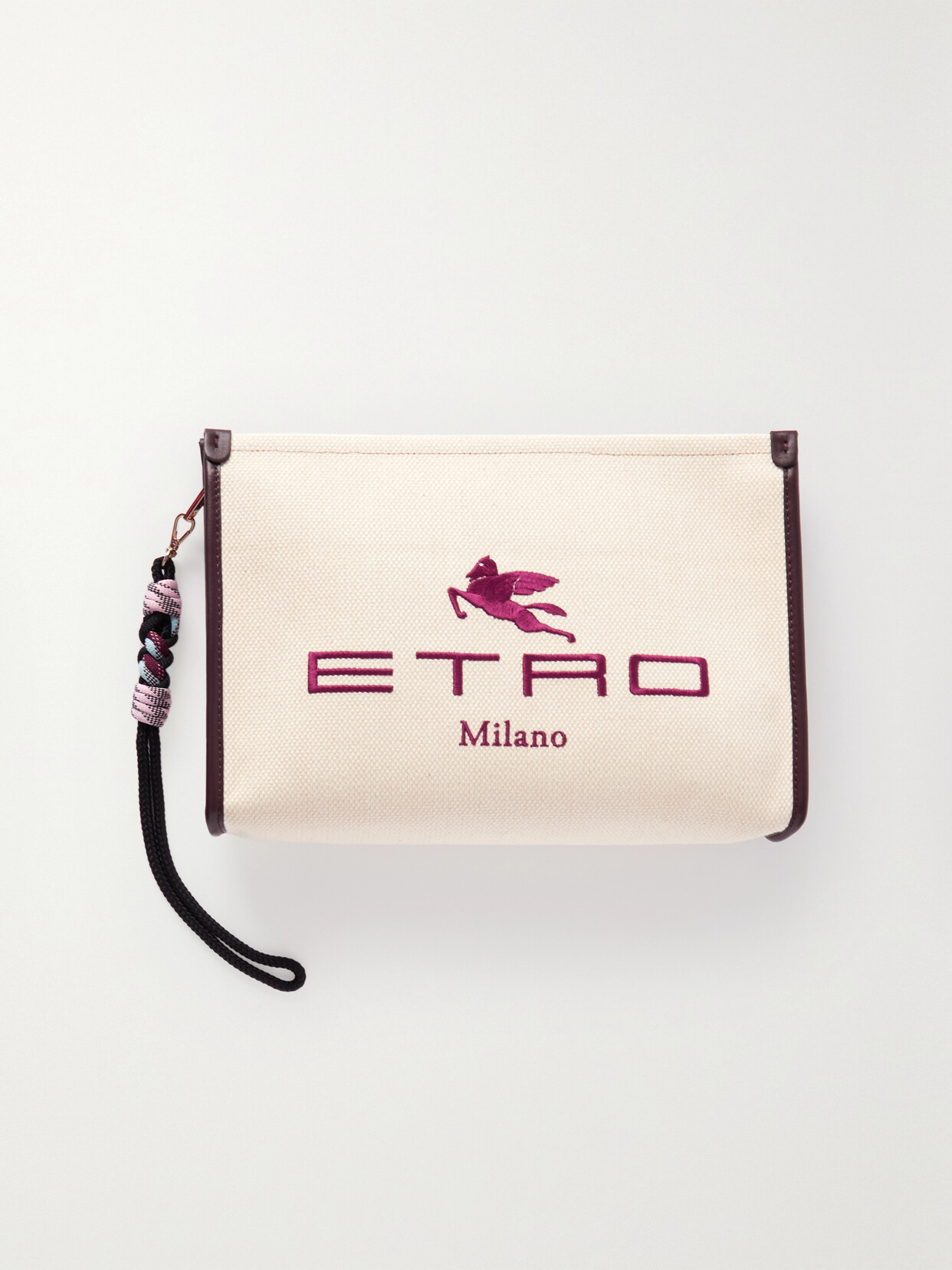 Etro - Necessaire Globetrotter Leather-trimmed Embroidered Coated-canvas Pouch - Neutrals