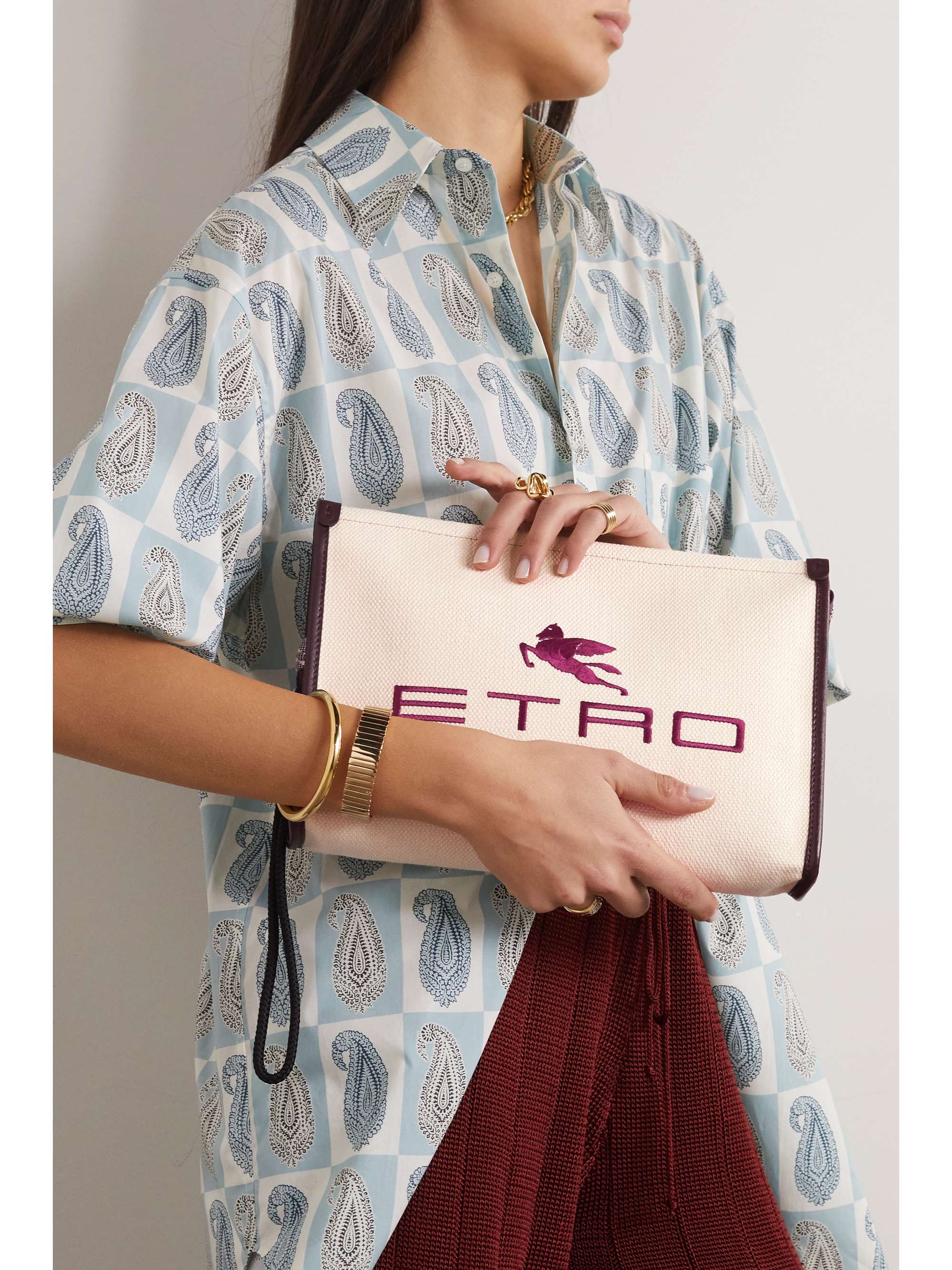 ETRO Necessaire Globetrotter leather-trimmed embroidered coated-canvas pouch