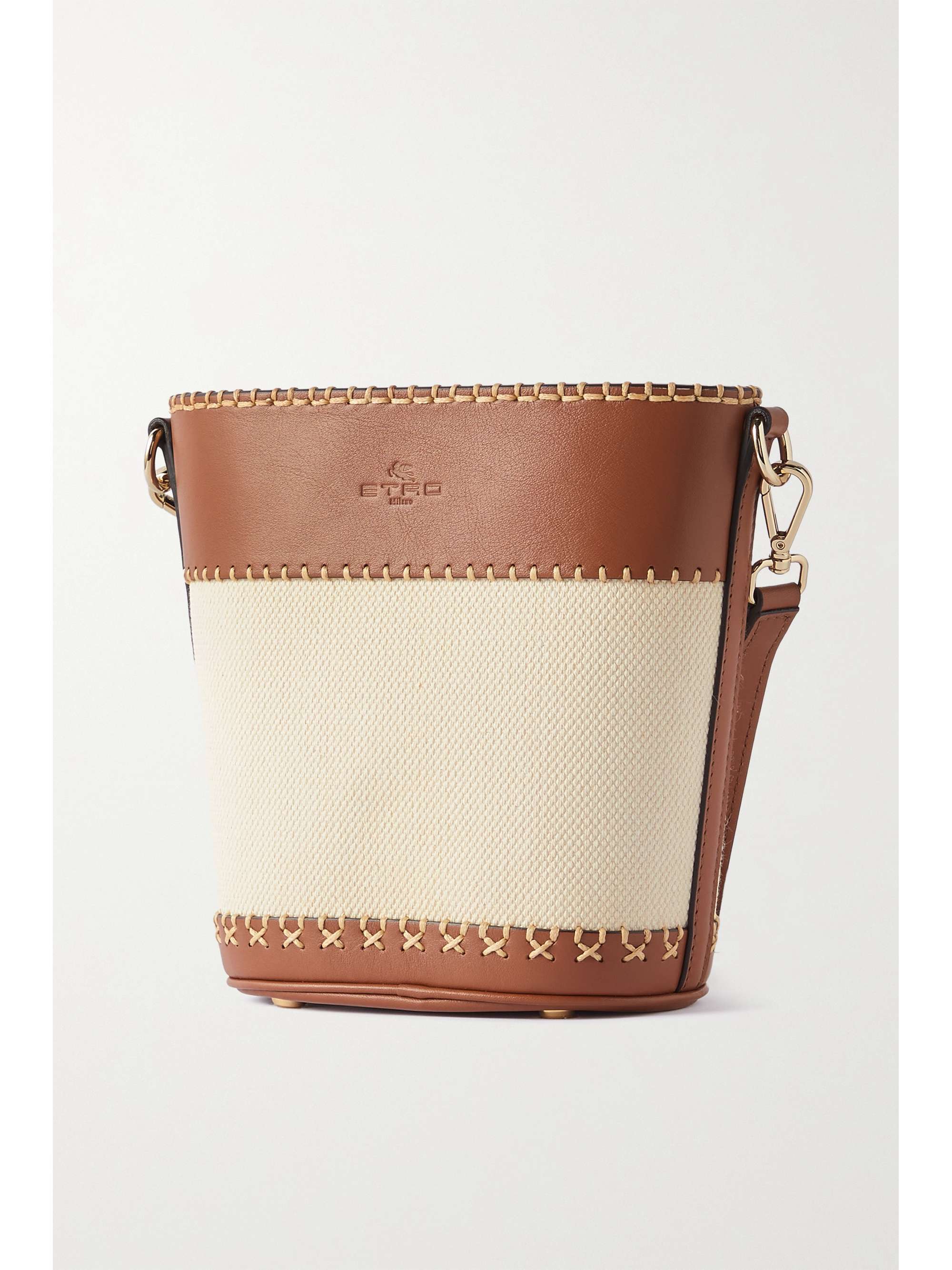 ETRO Crown Me embellished leather-trimmed canvas bucket bag
