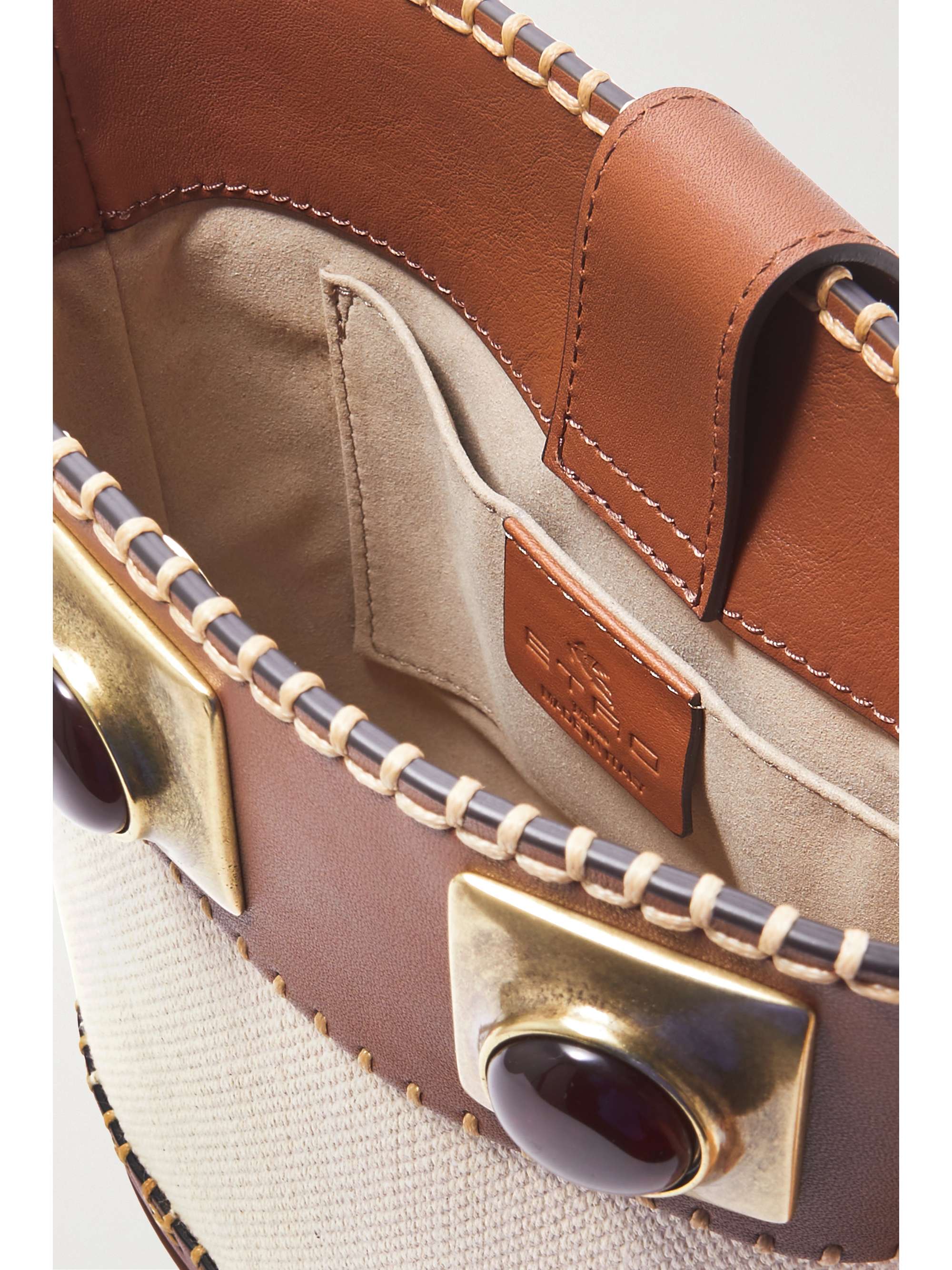 ETRO Crown Me embellished leather-trimmed canvas bucket bag