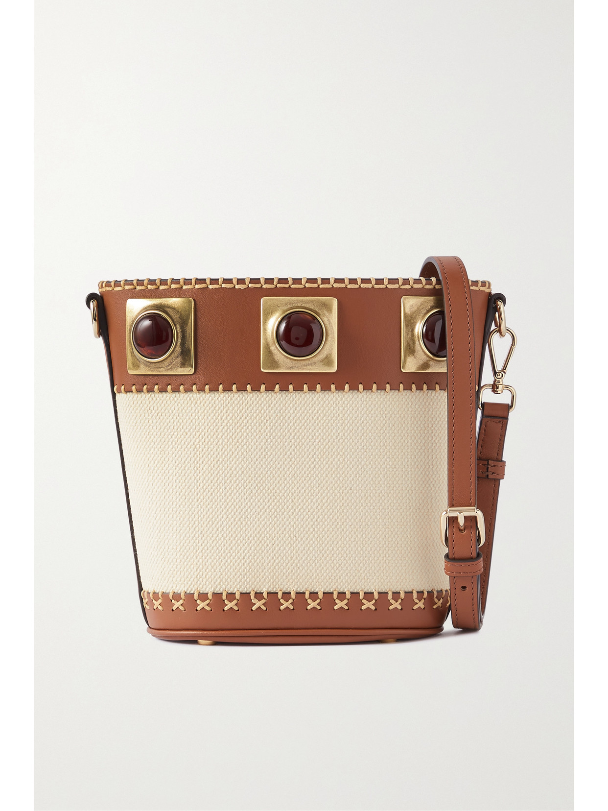 Etro - Crown Me Embellished Leather-trimmed Canvas Bucket Bag - Neutrals