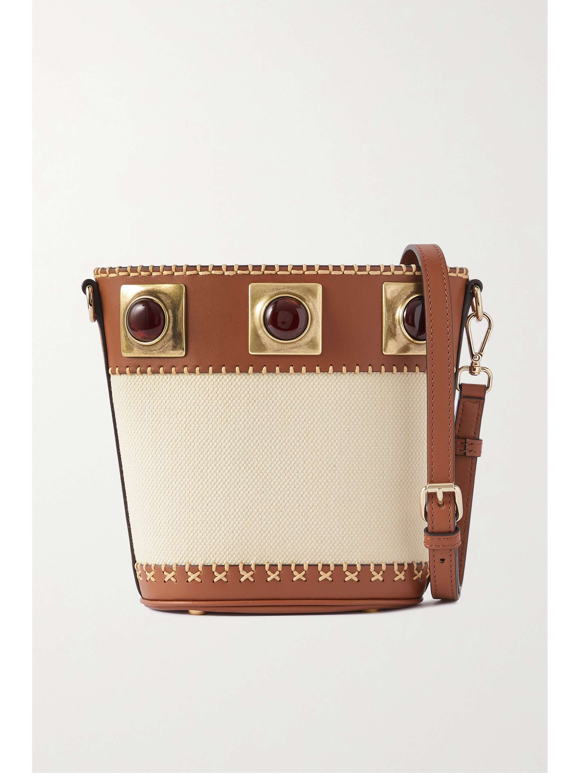 Crown Me embellished leather-trimmed canvas bucket bag