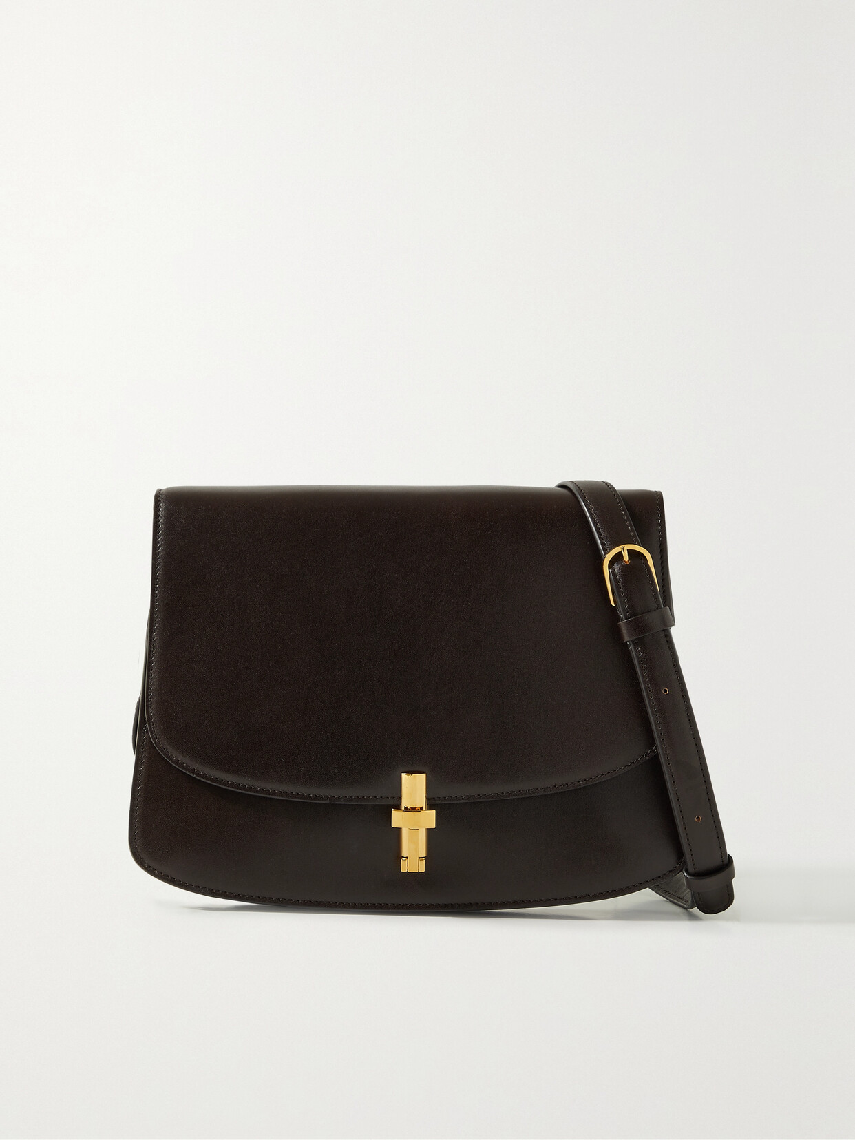 The Row Sofia Leather Shoulder Bag In Dark Brown