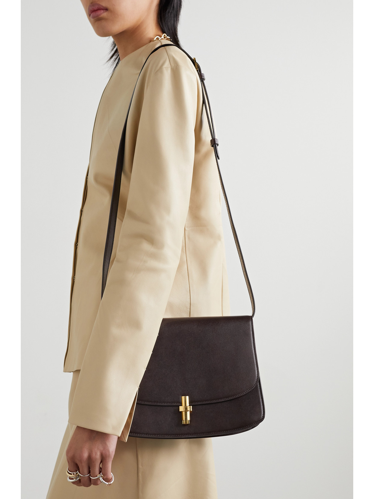 The Row Sofia Leather Shoulder Bag In Brown
