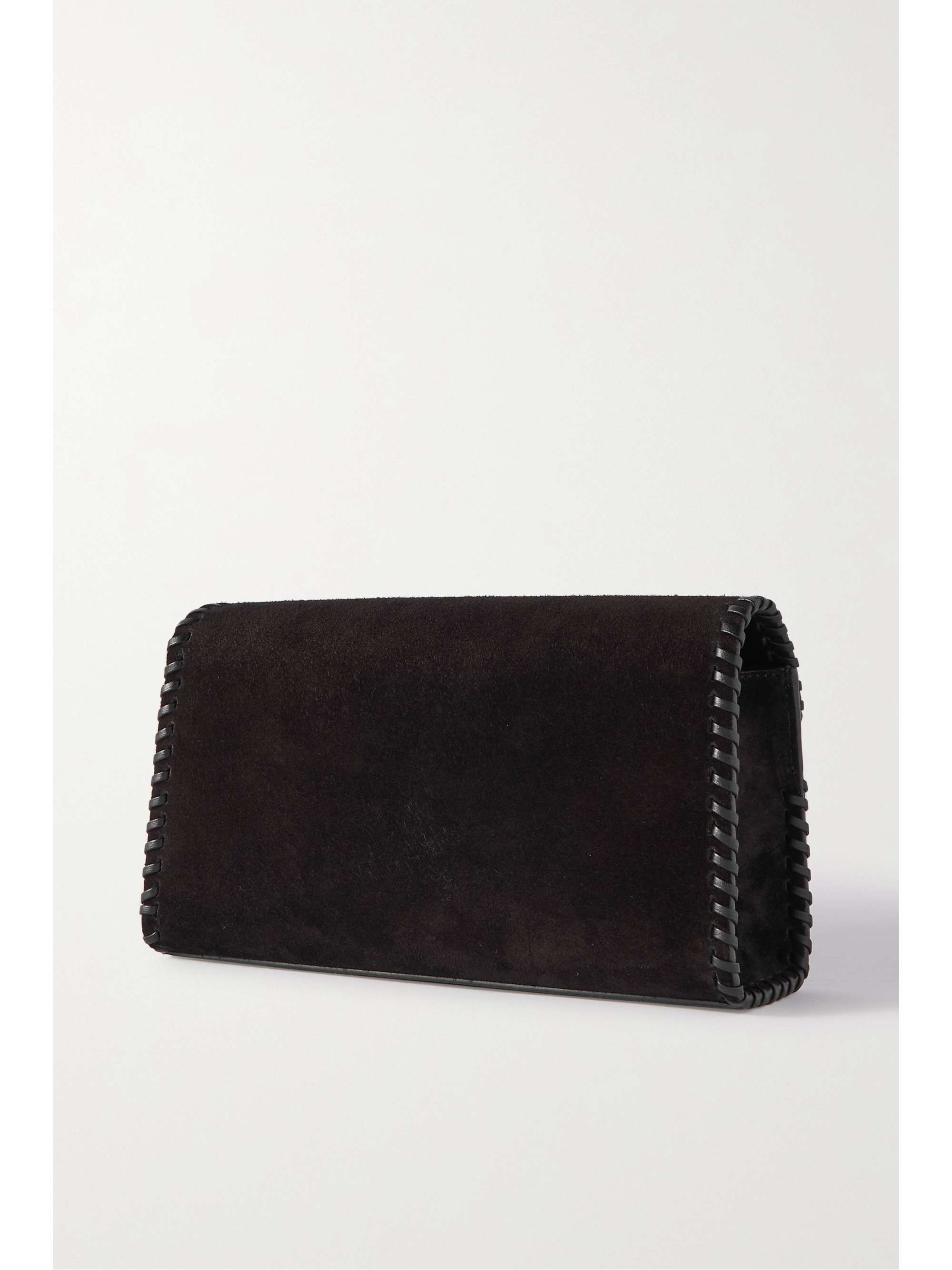 SAVETTE Symmetry whipstitched leathertrimmed suede shoulder bag NET