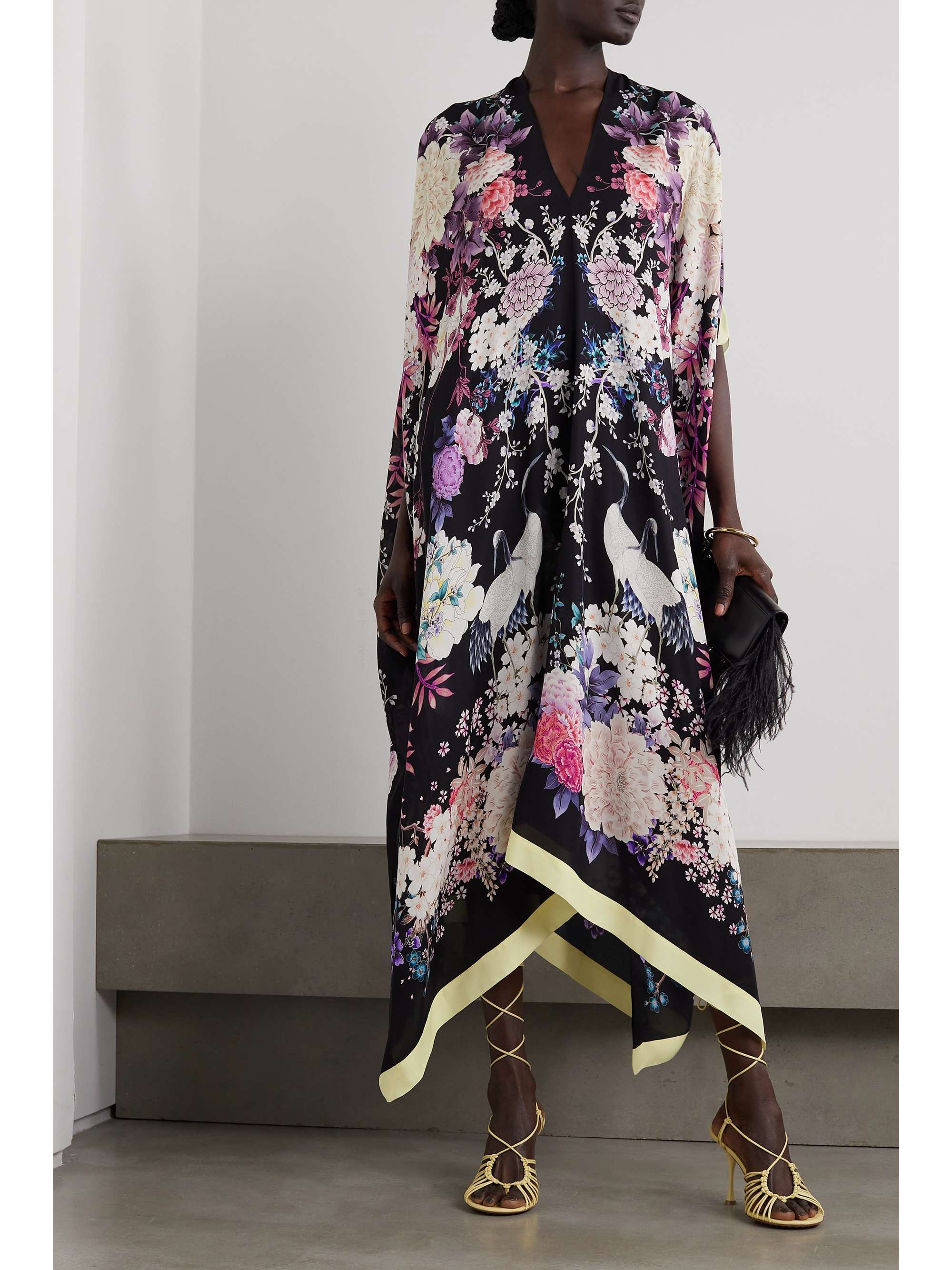 MENG Floral-print silk georgette kaftan