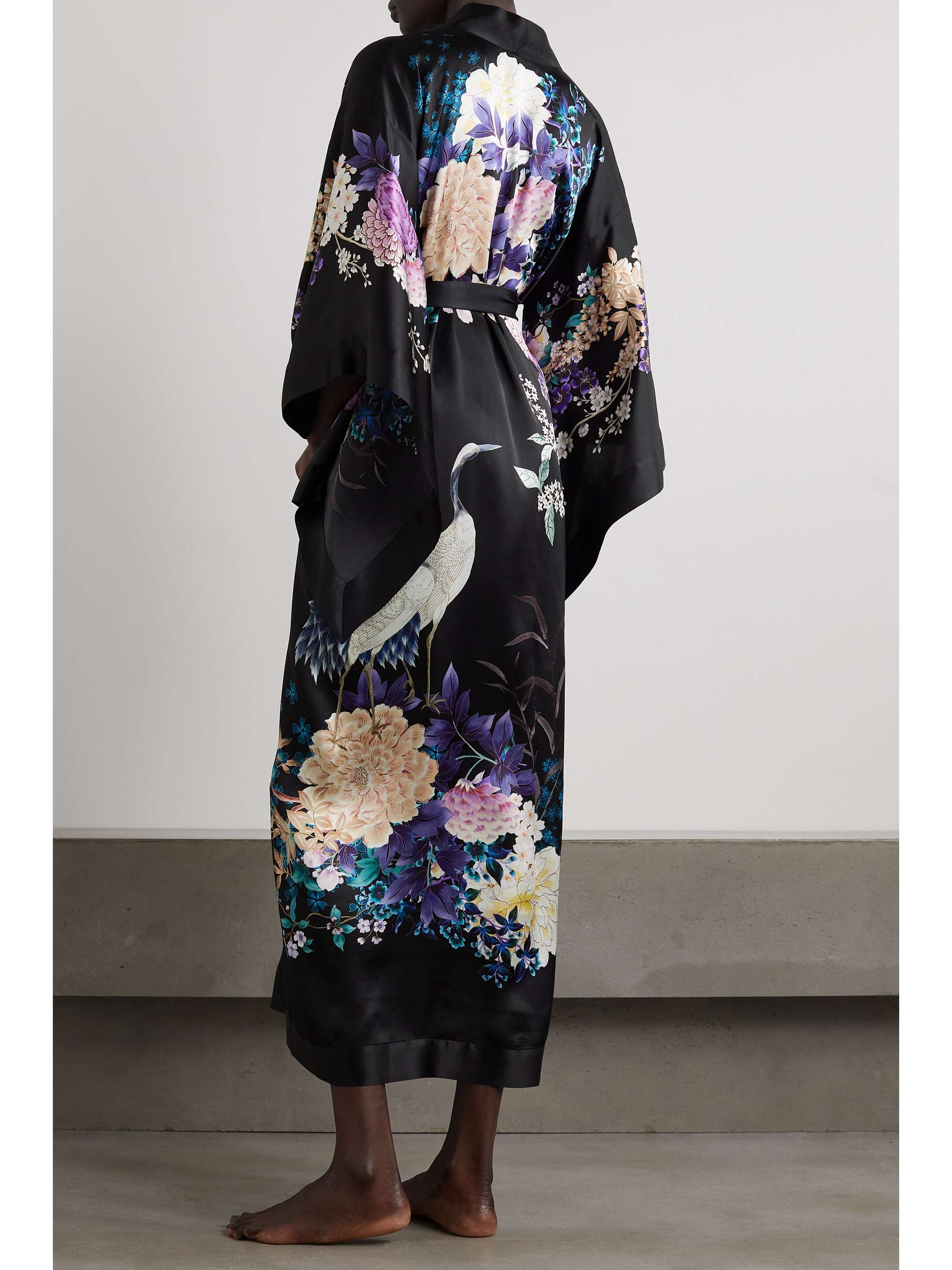 MENG Belted floral-print silk-satin robe