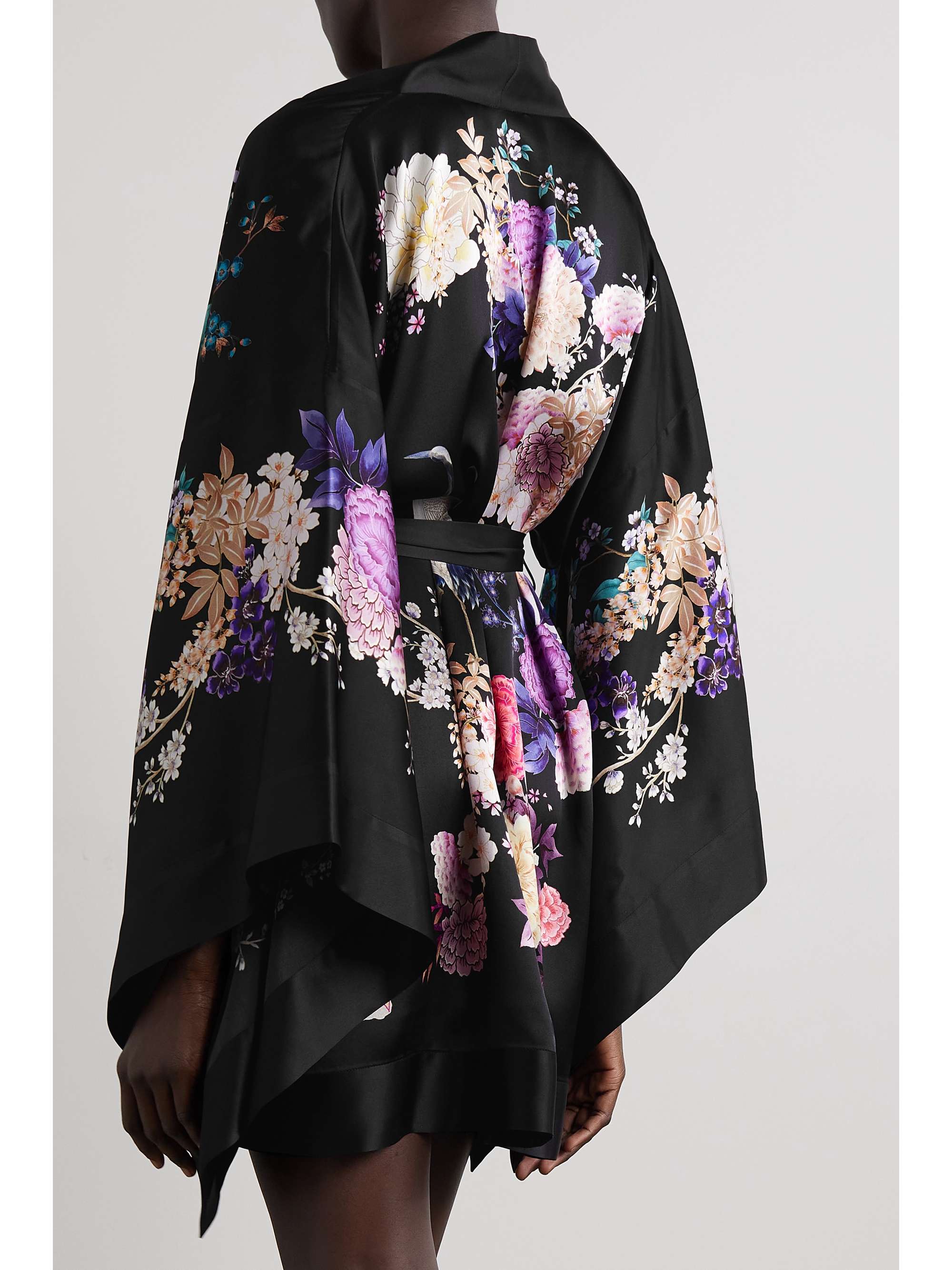 MENG Belted floral-print silk-satin robe