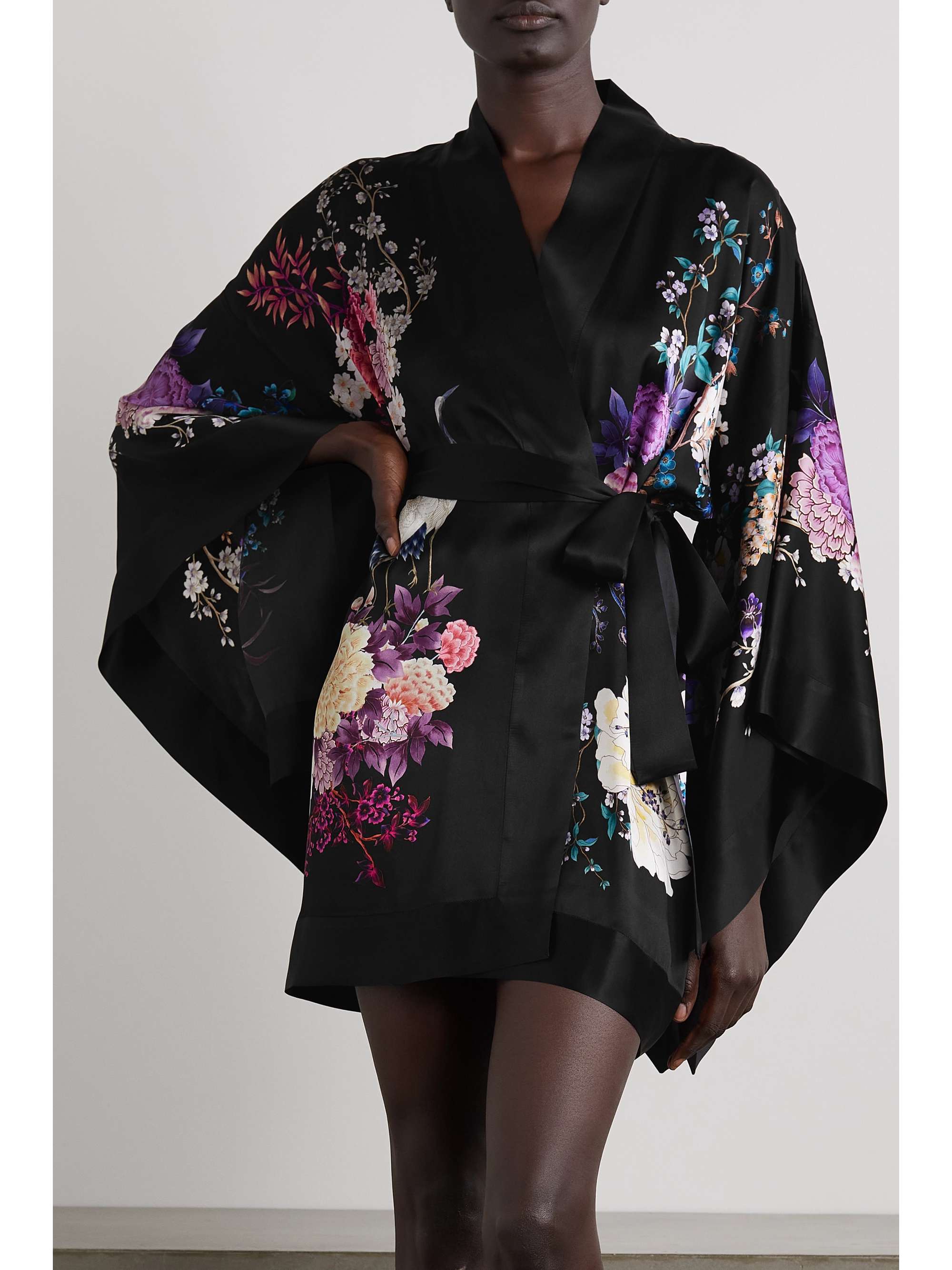 MENG Belted floral-print silk-satin robe