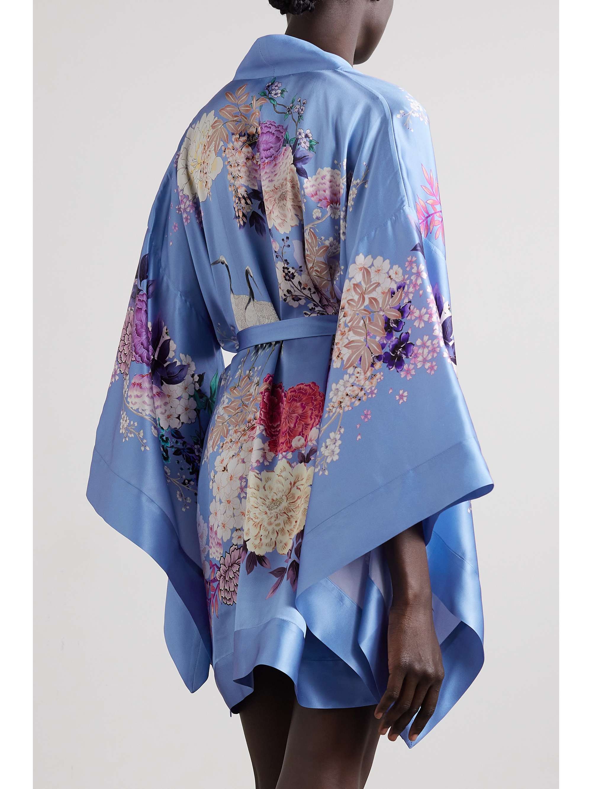MENG Belted floral-print silk-satin robe