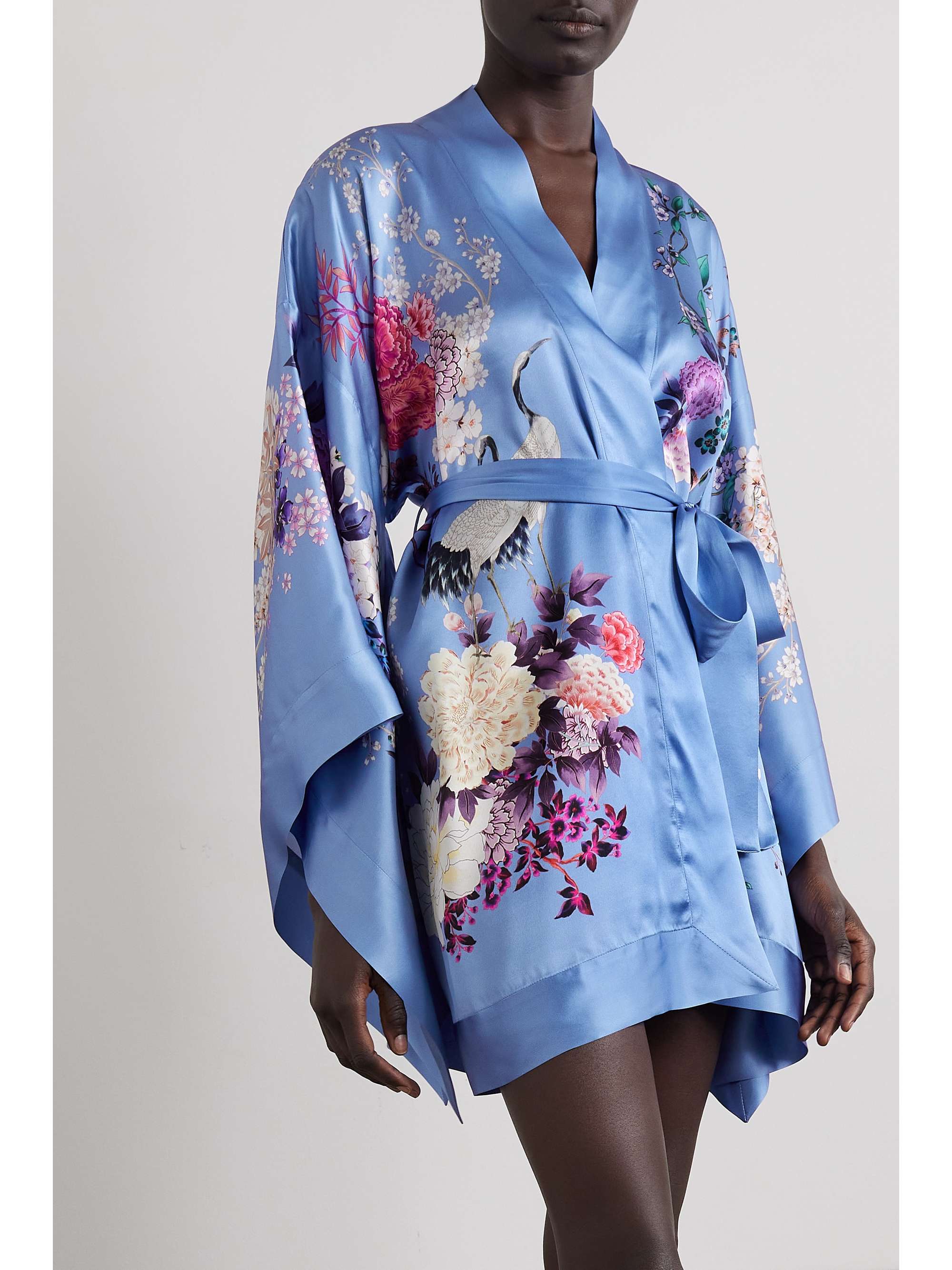 MENG Belted floral-print silk-satin robe