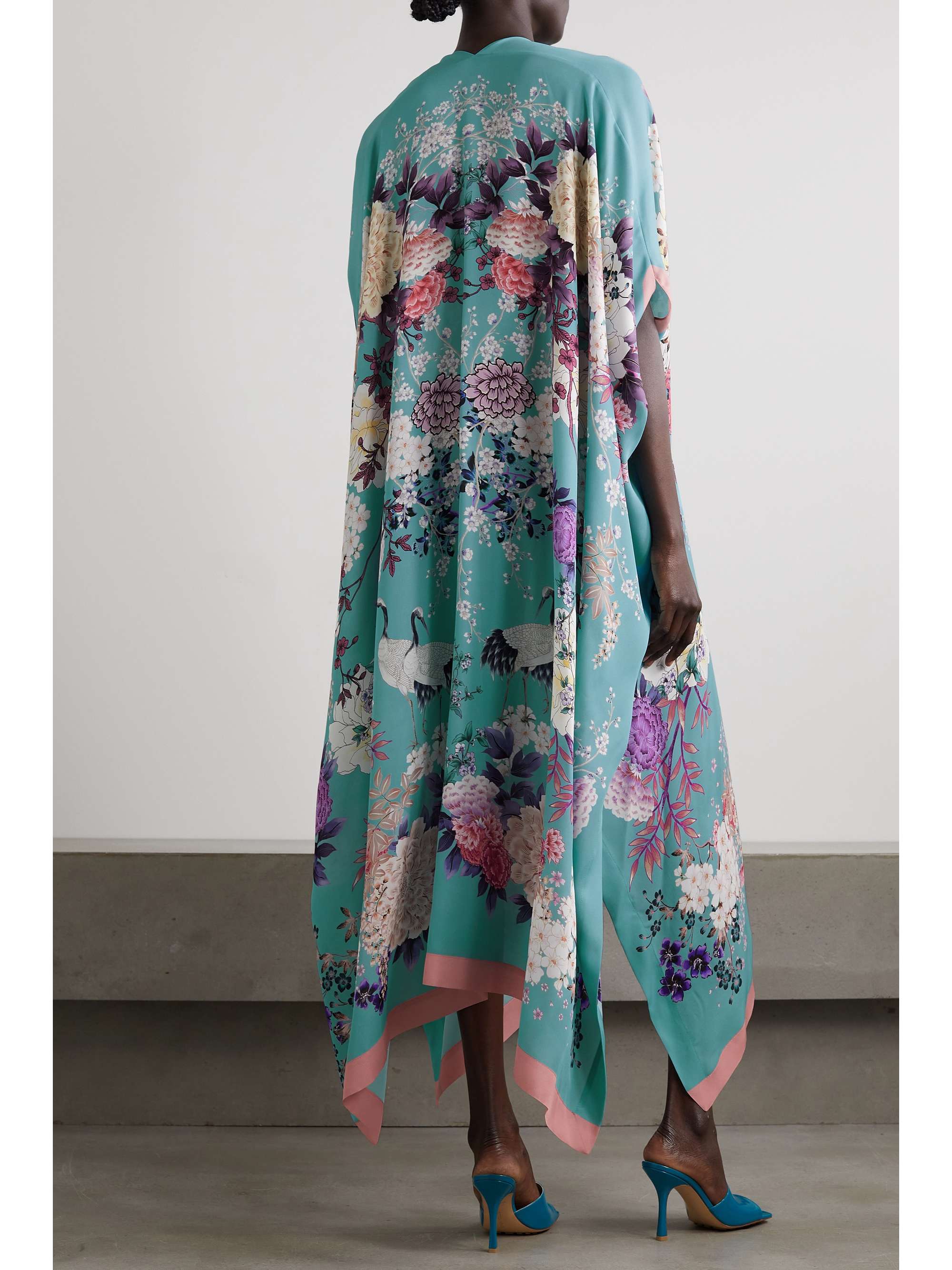 MENG Asymmetric floral-print silk-georgette kaftan