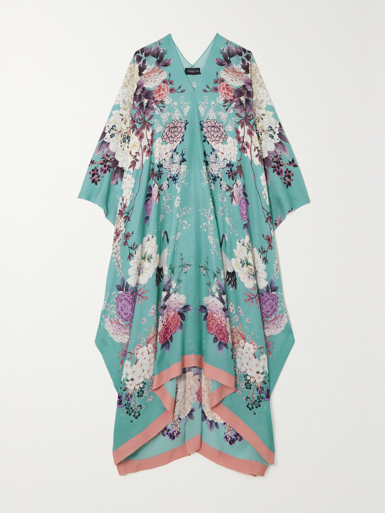 Meng Asymmetric Floral-print Silk-georgette Kaftan In Blue