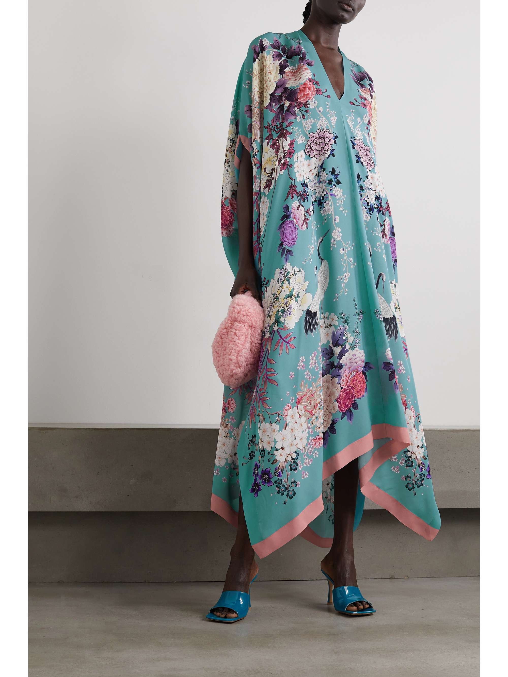 MENG Asymmetric floral-print silk-georgette kaftan