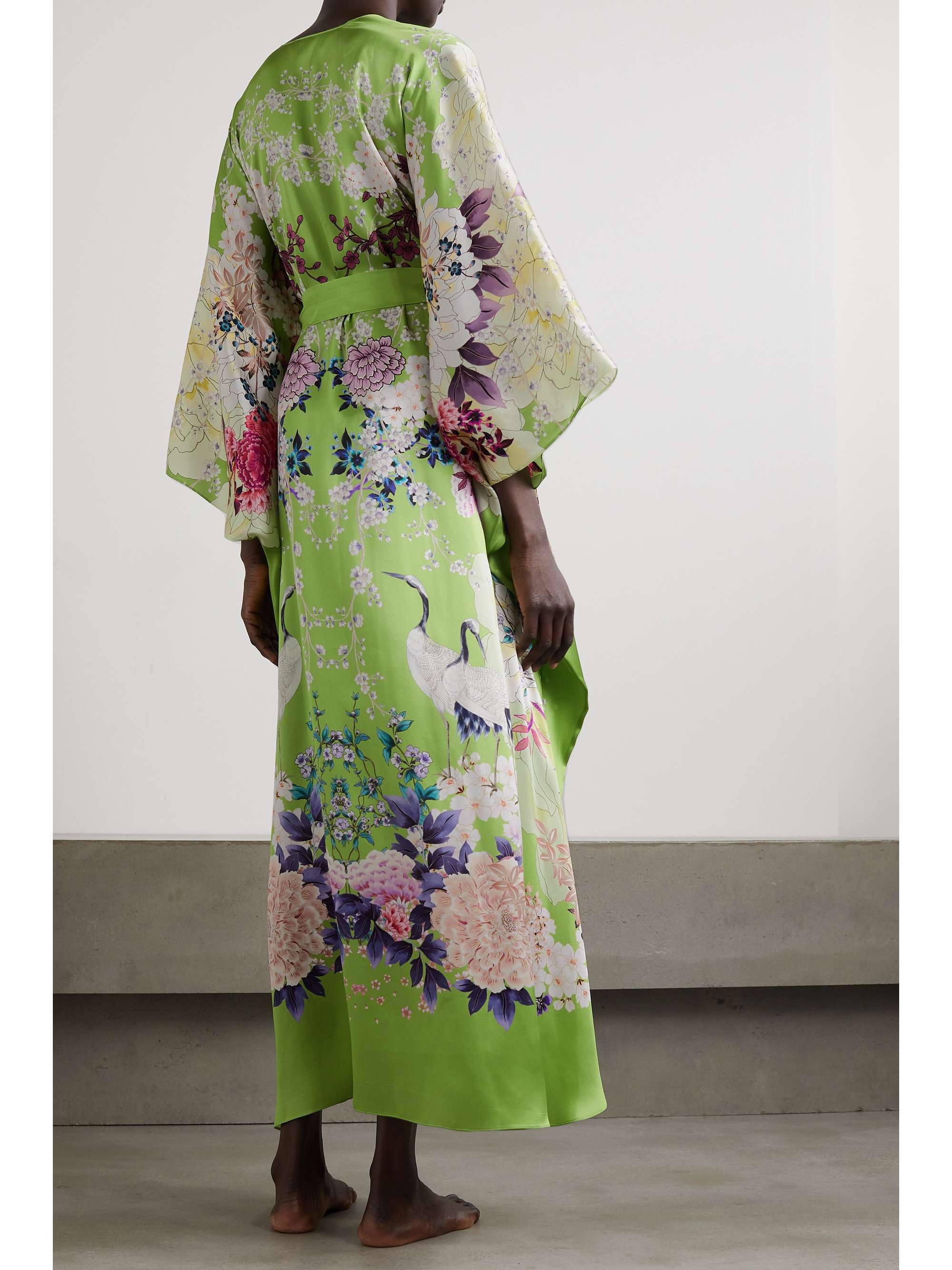 MENG Belted floral-print silk-satin robe