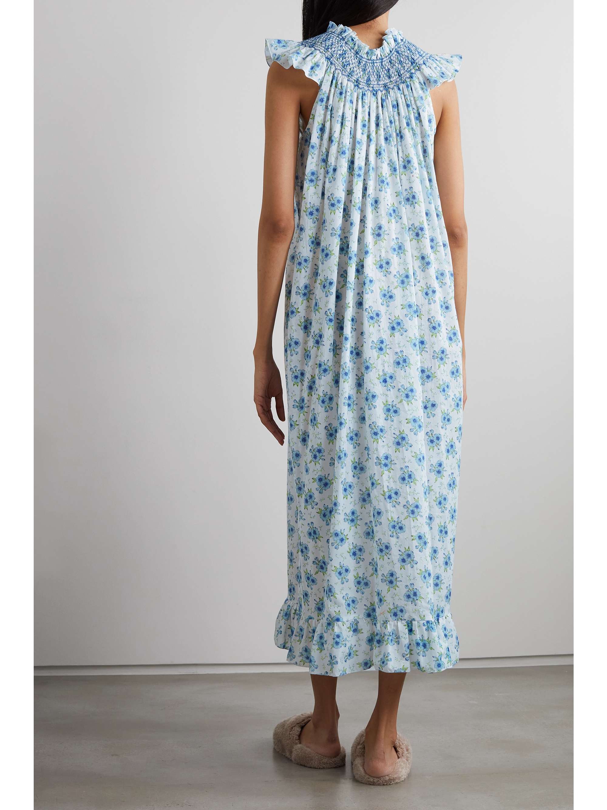 LORETTA CAPONI Delfina ruffled smocked printed cotton-voile midi dress