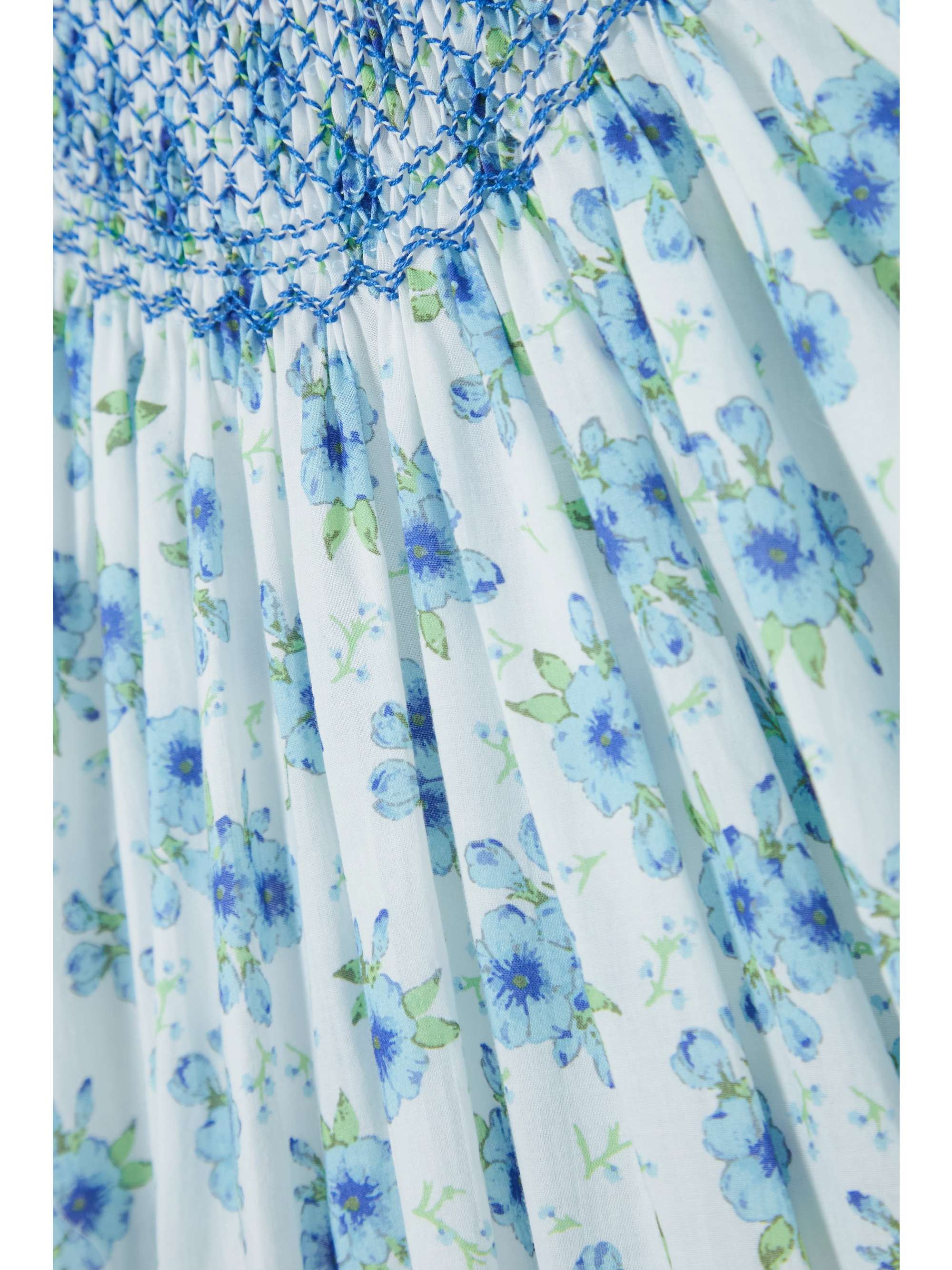 LORETTA CAPONI Delfina ruffled smocked printed cotton-voile midi dress