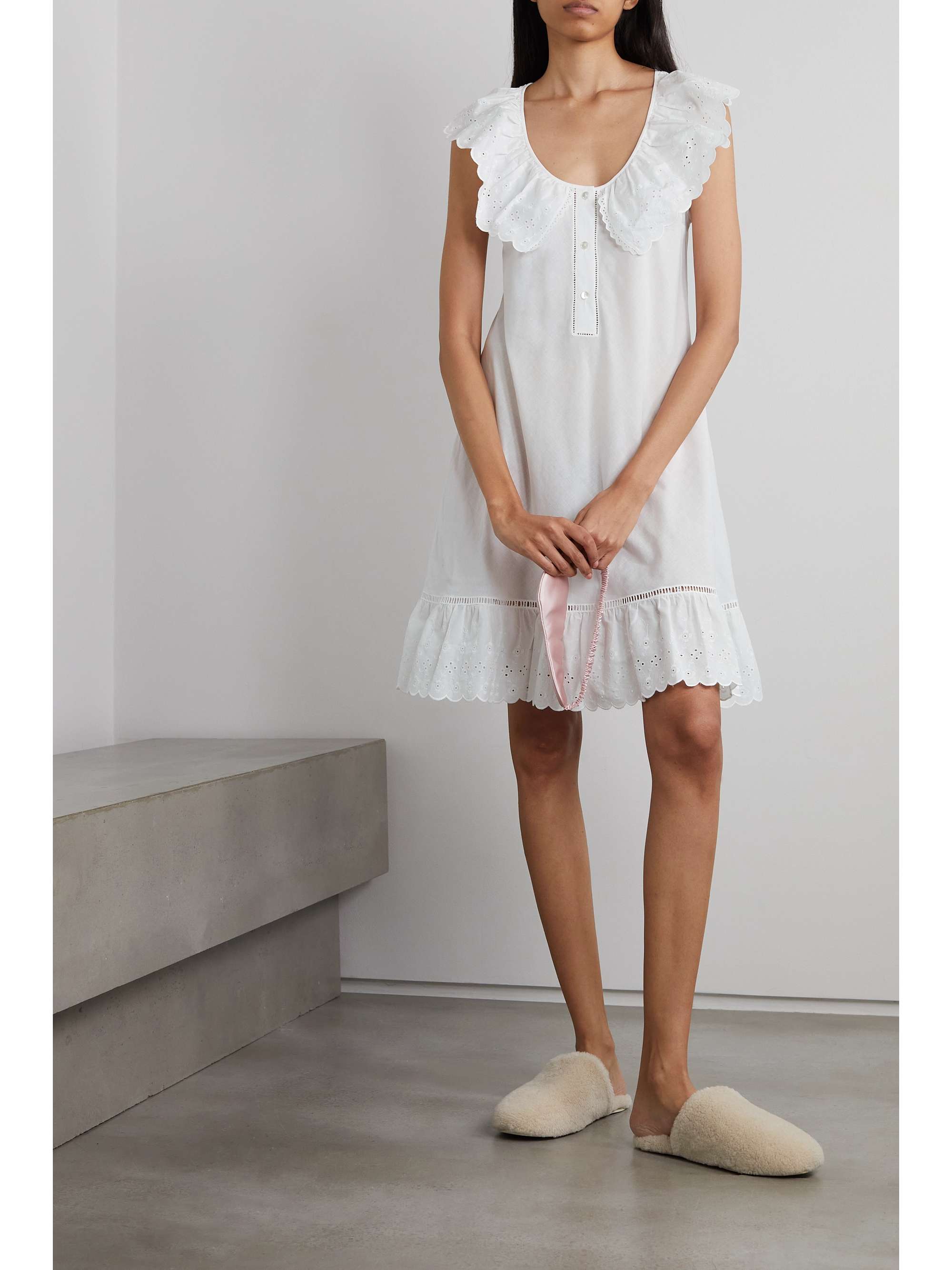 LORETTA CAPONI Desiree ruffled broderie anglaise cotton nightdress