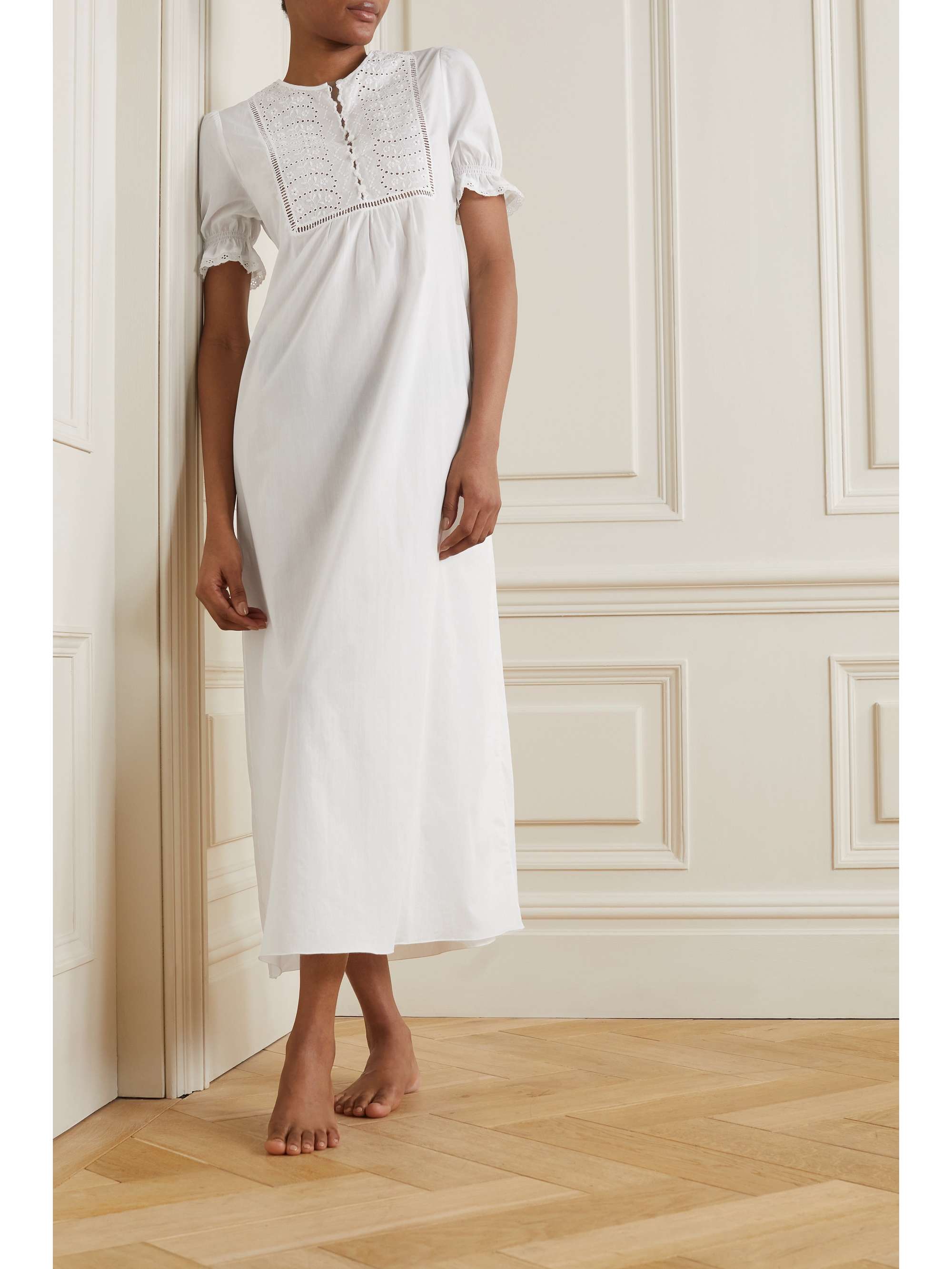 LORETTA CAPONI Olga broderie anglaise cotton-voile nightdress