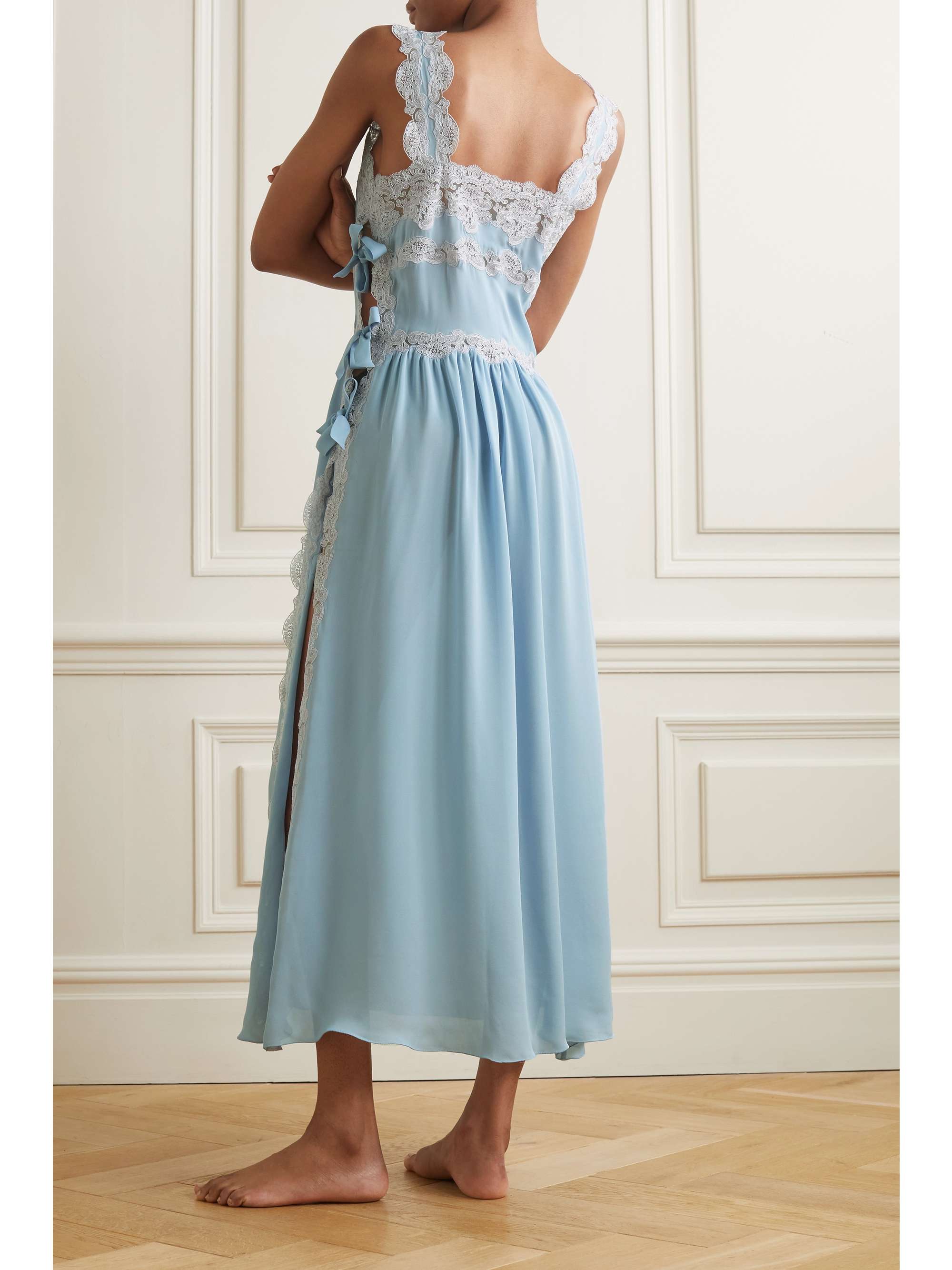 LORETTA CAPONI Sabina lace-trimmed silk-georgette nightdress