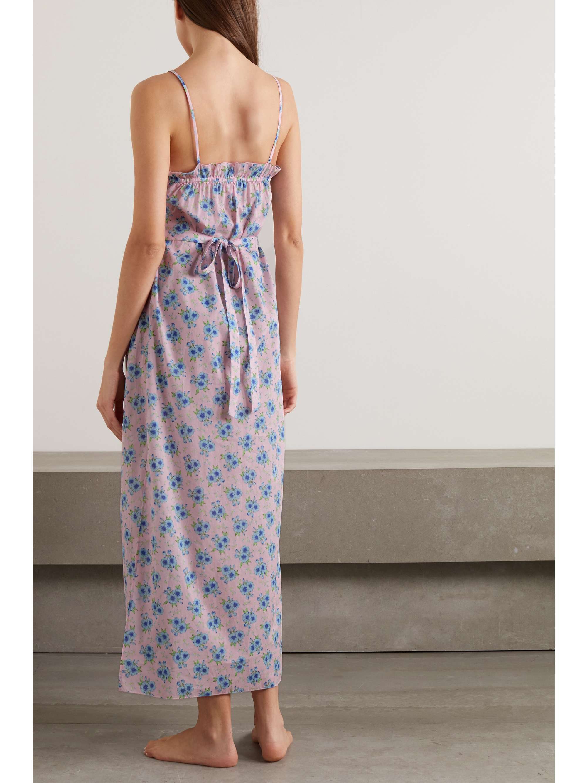 LORETTA CAPONI Smocked flower-print cotton nightdress