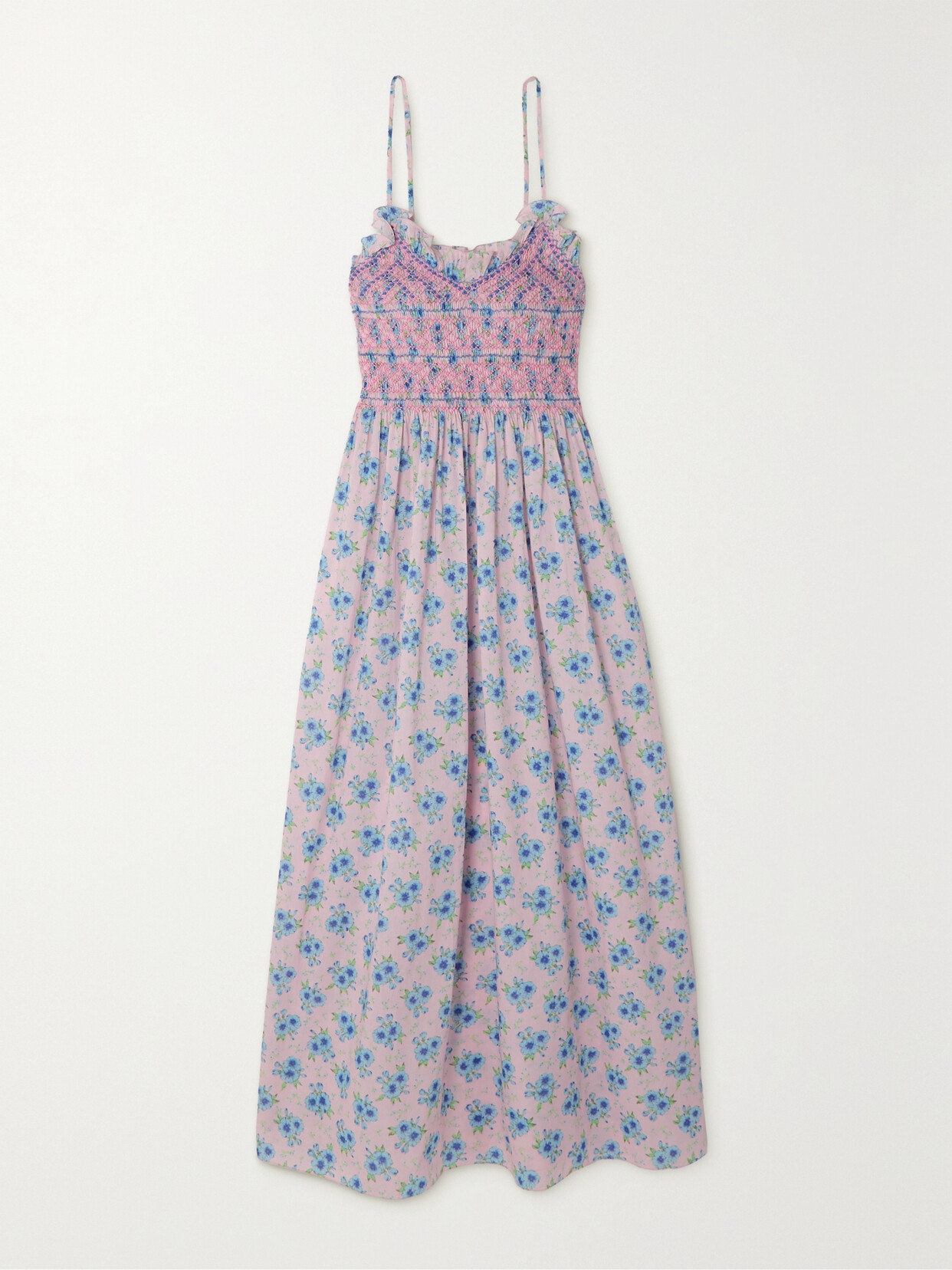 Loretta Caponi - Smocked Flower-print Cotton Nightdress - Pink