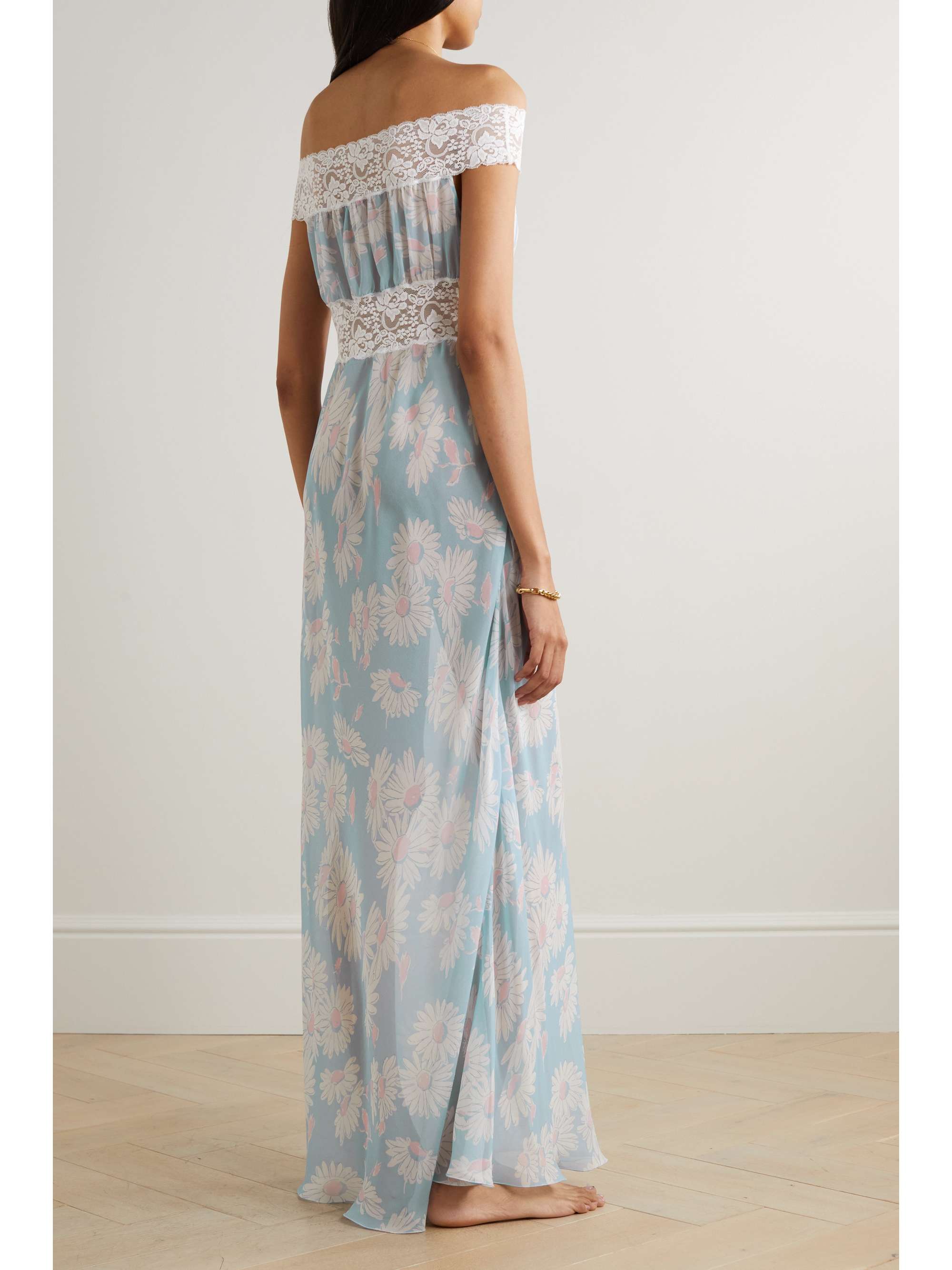 LORETTA CAPONI Ambrosia lace-trimmed floral-print silk-georgette nightdress