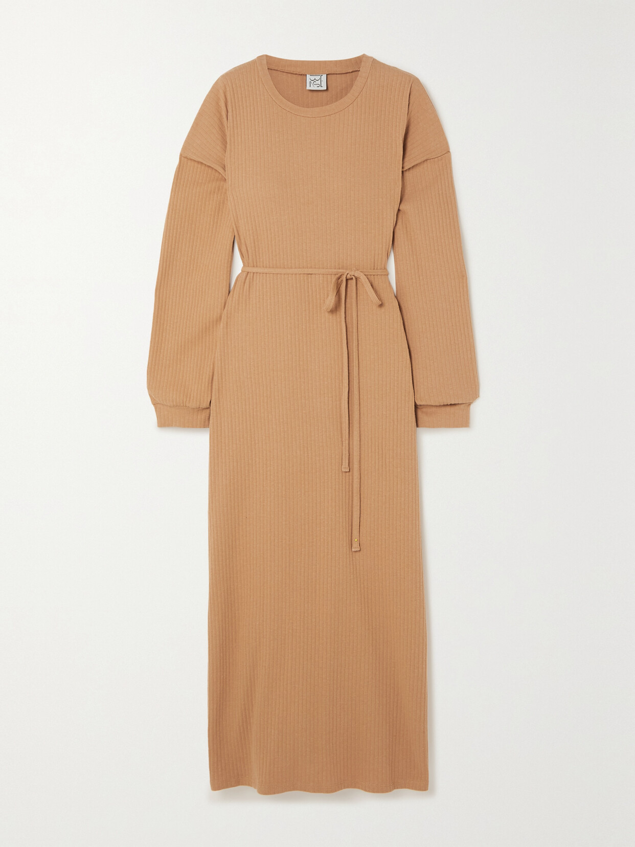 Baserange - + Net Sustain Shaw Ribbed Cotton Wrap Midi Dress - Brown