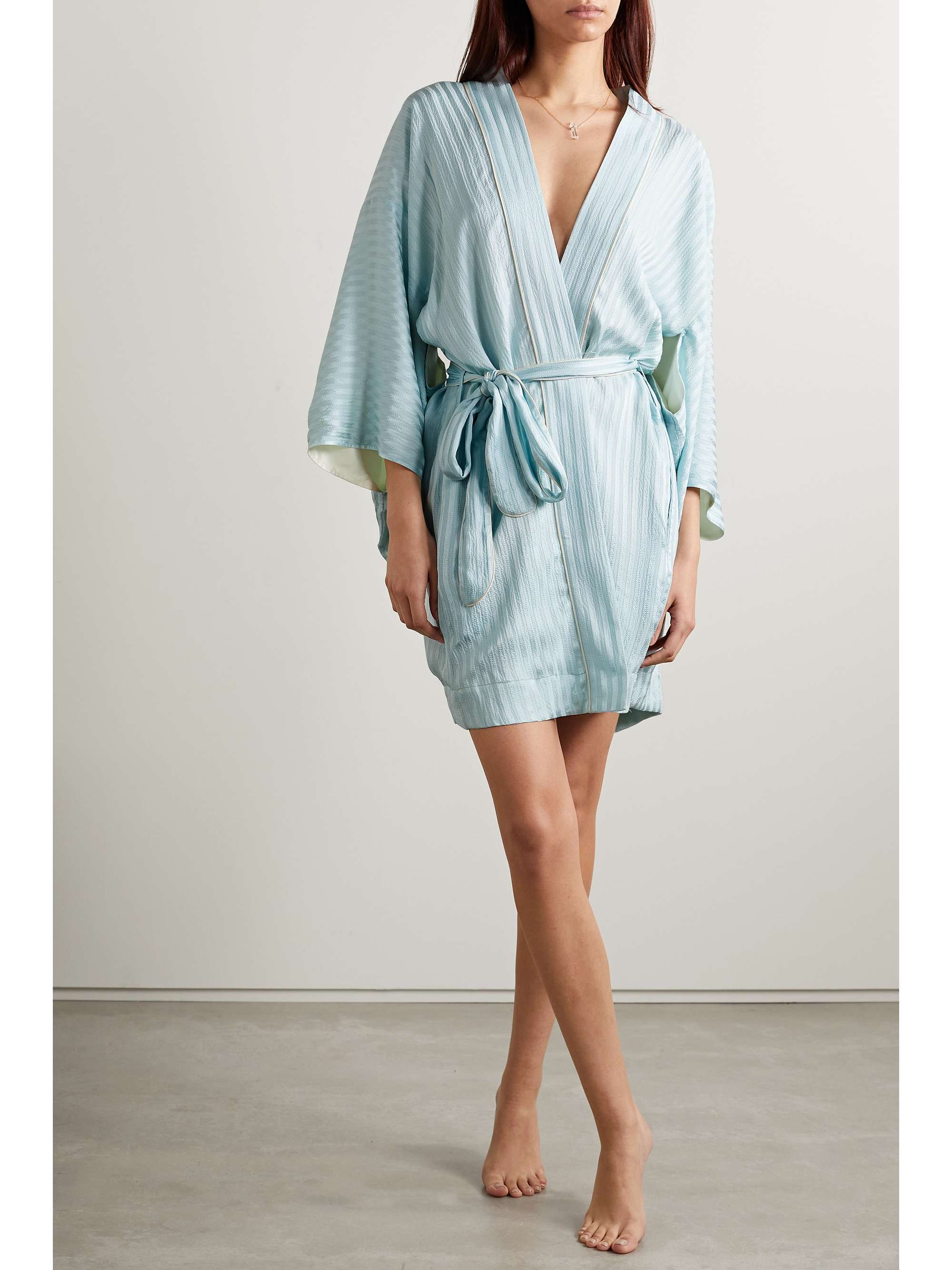 MORGAN LANE Nia belted striped silk-seersucker robe