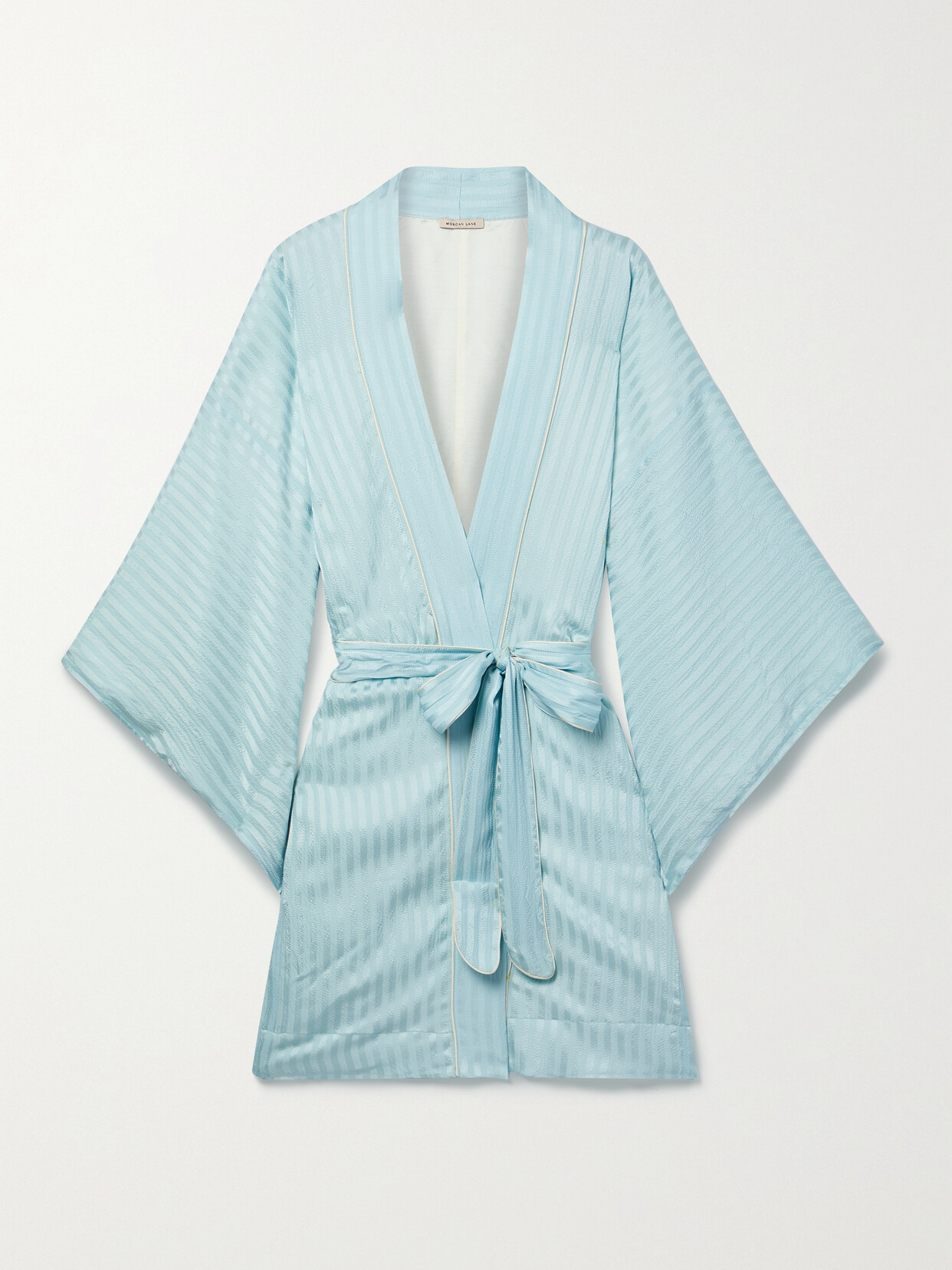 Morgan Lane - Nia Belted Striped Silk-seersucker Robe - Blue