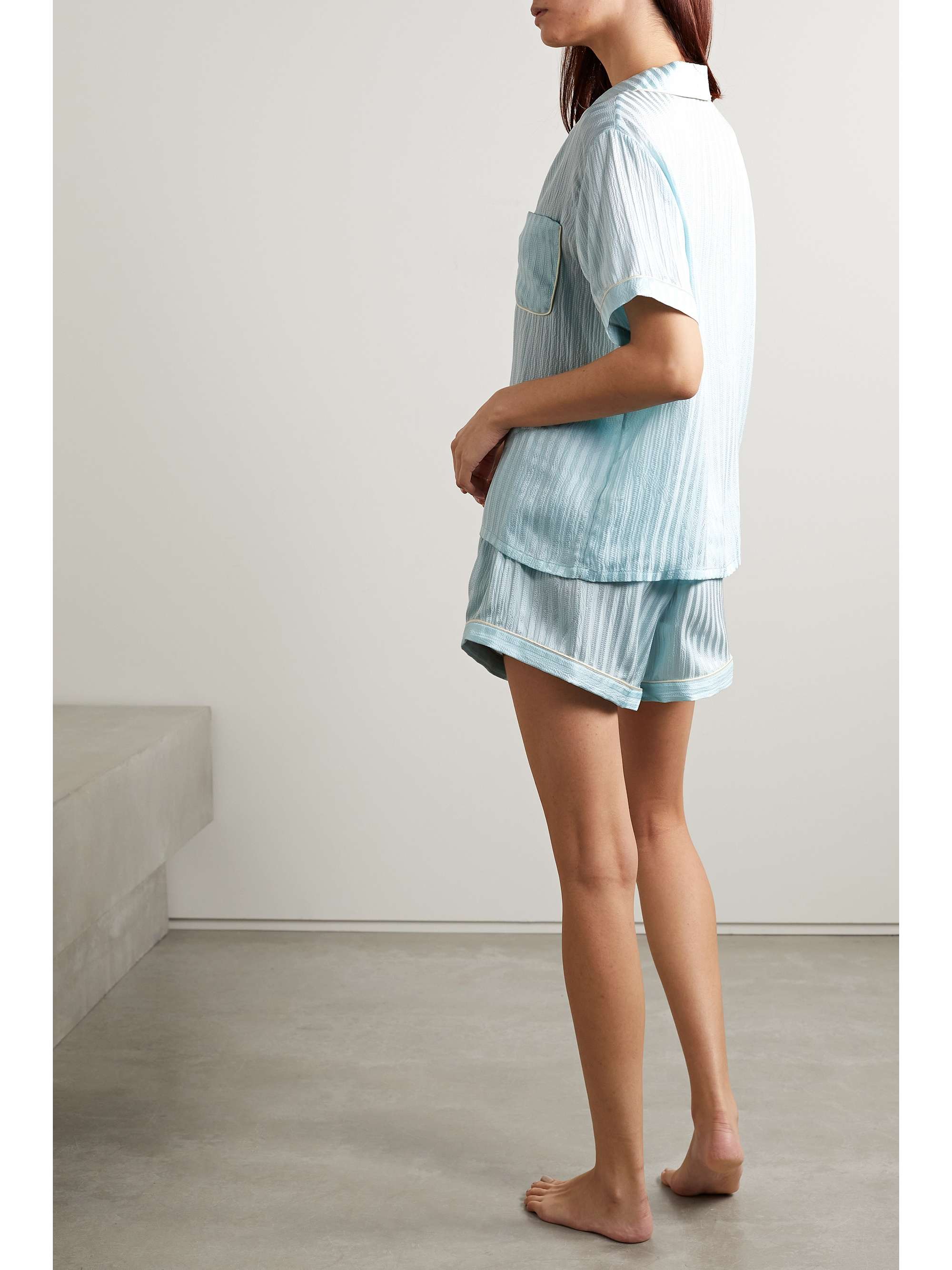 MORGAN LANE Katelyn Fiona striped silk-seersucker pajama set