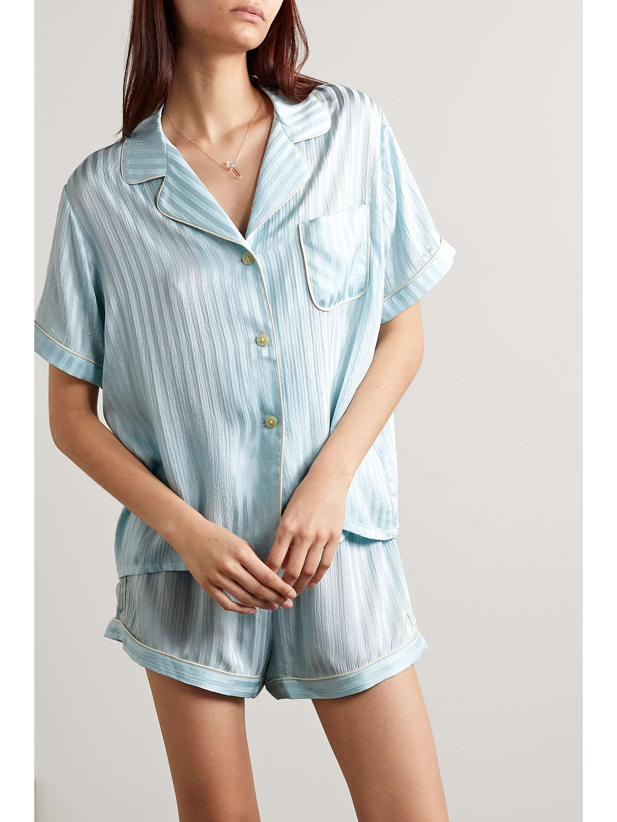 MORGAN LANE Katelyn Fiona striped silk-seersucker pajama set