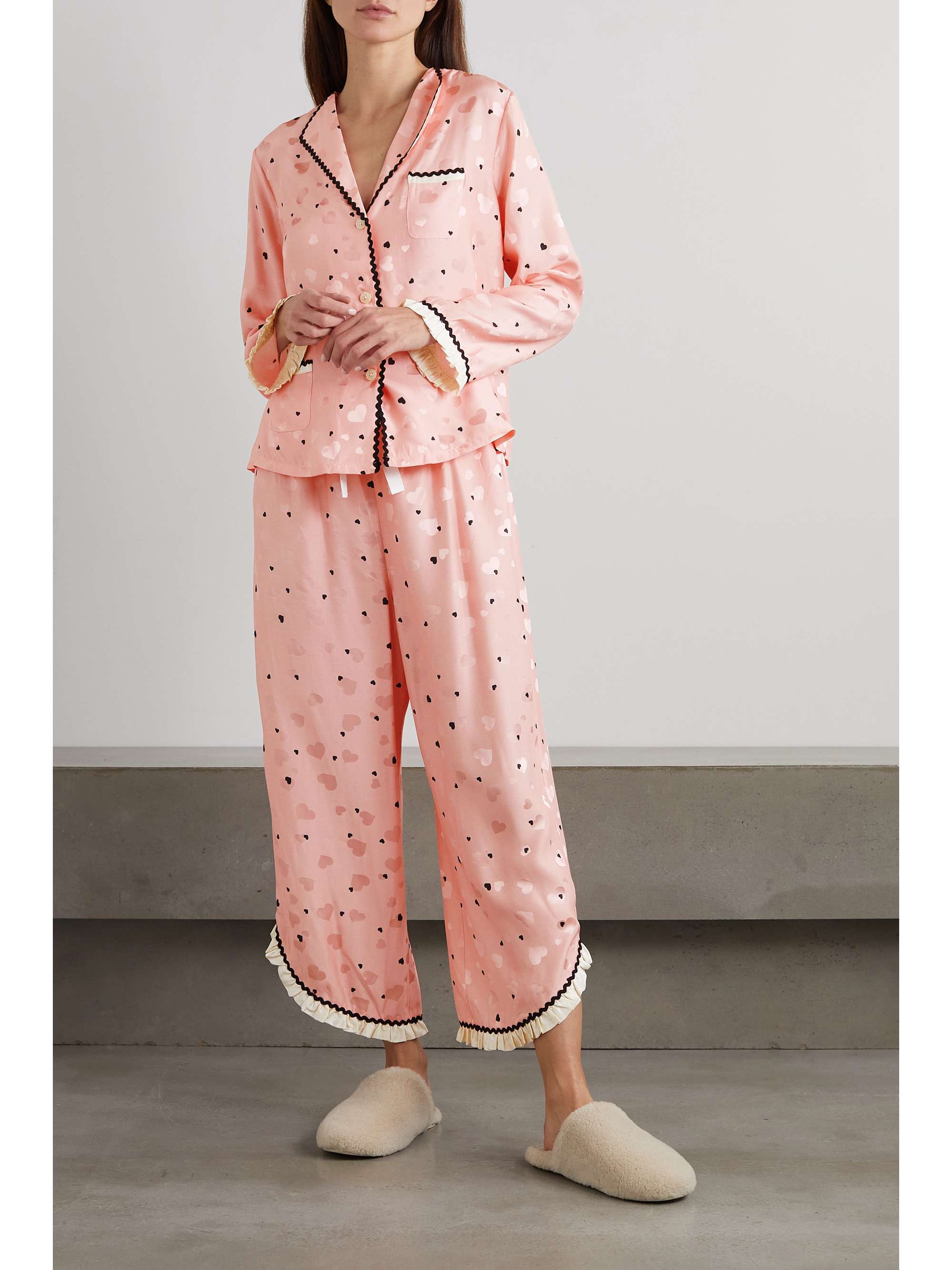 MORGAN LANE Mimi Margo ric rac-trimmed printed charmeuse pajama set