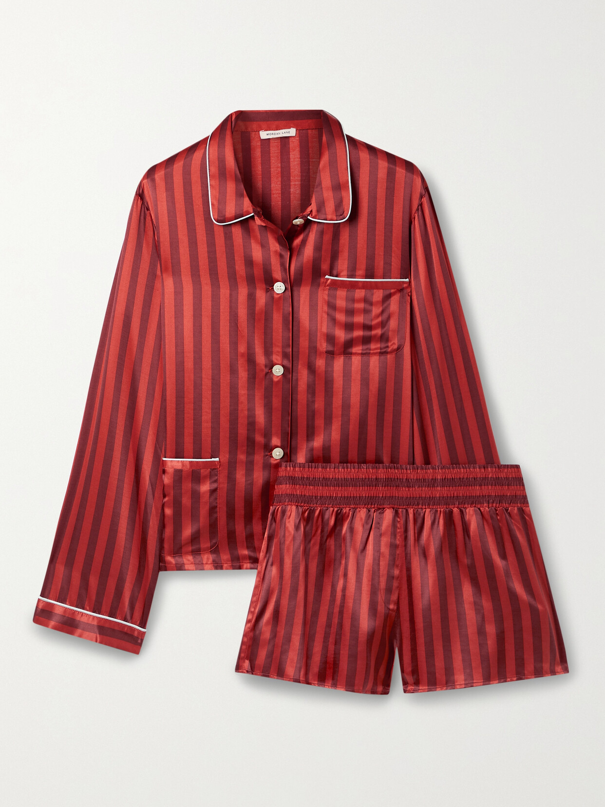 Morgan Lane - Ruthie Corey Striped Satin Pajama Set - Red