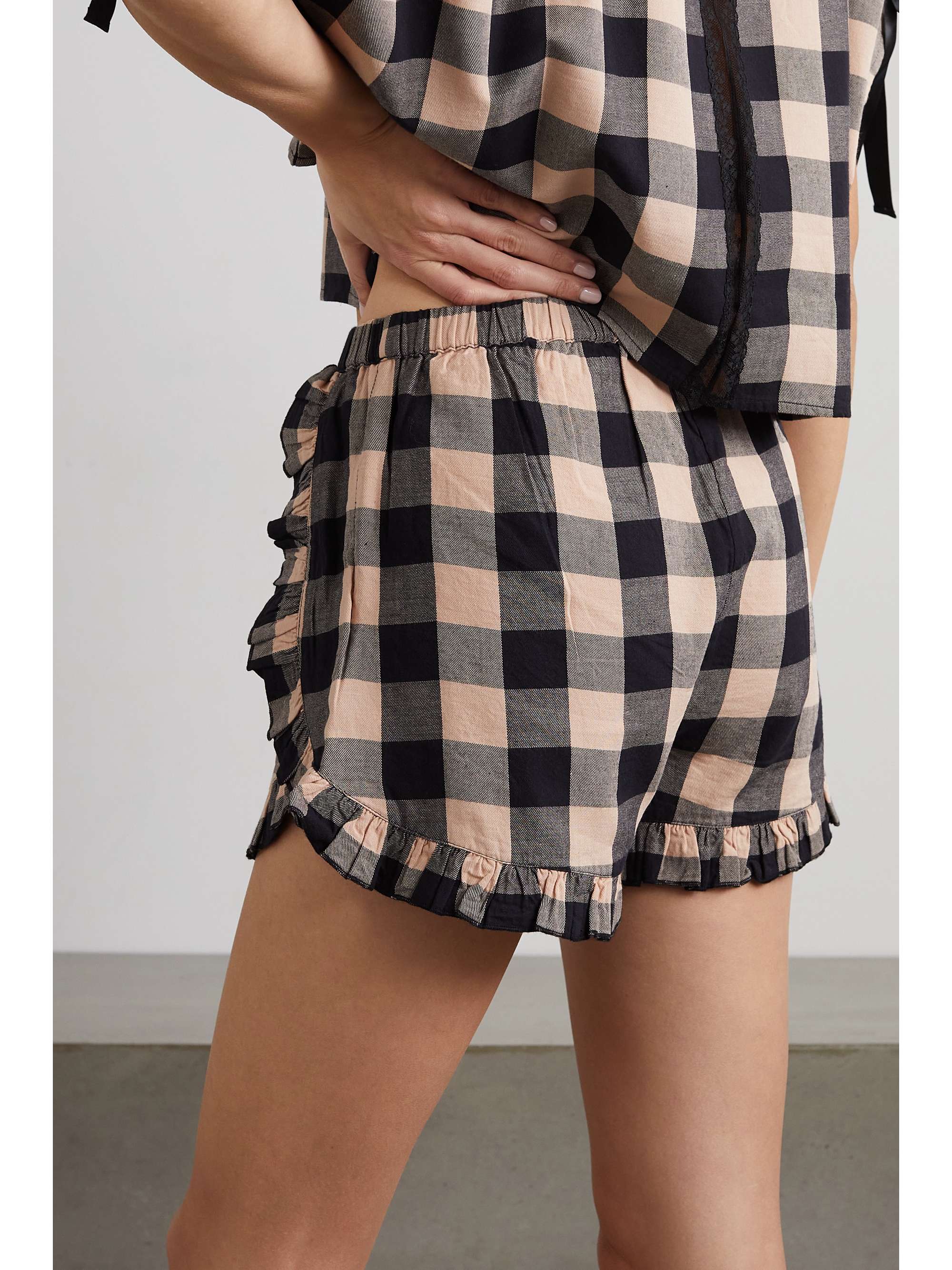 MORGAN LANE Gina Nessa satin-trimmed checked cotton-flannel pajama set