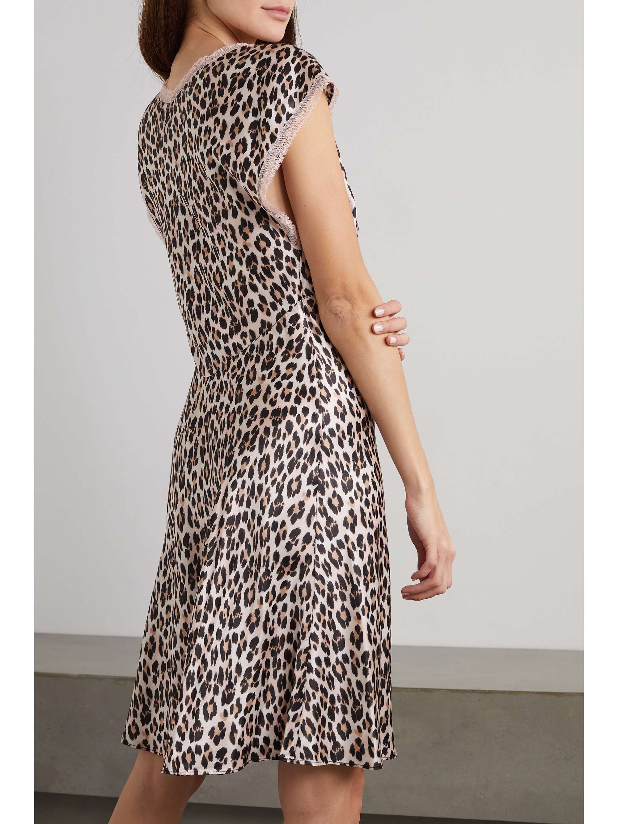 MORGAN LANE Cordelia lace-trimmed leopard-print charmeuse nightdress