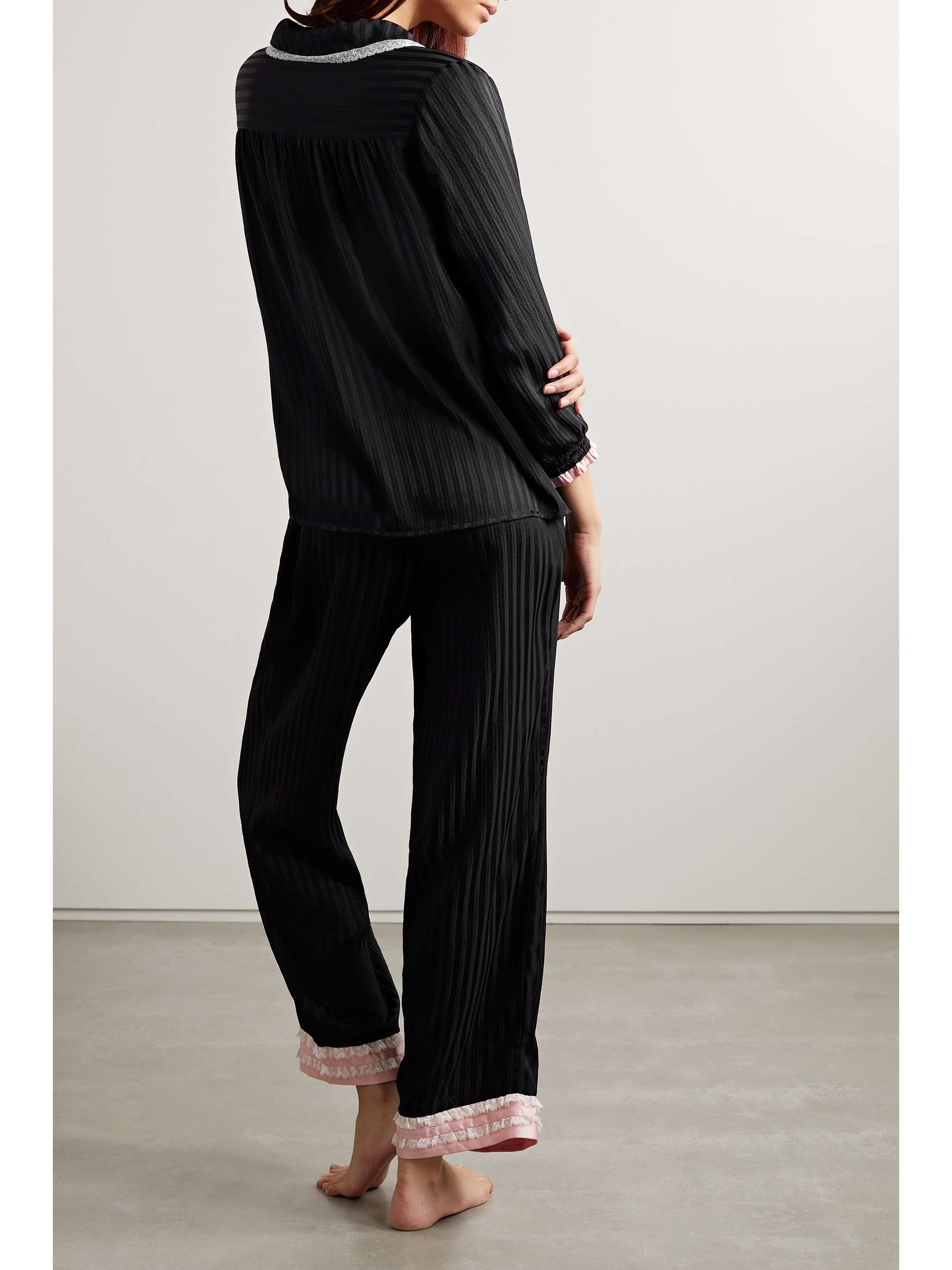 MORGAN LANE Penny Faye satin and lace-trimmed silk-seersucker pajama set