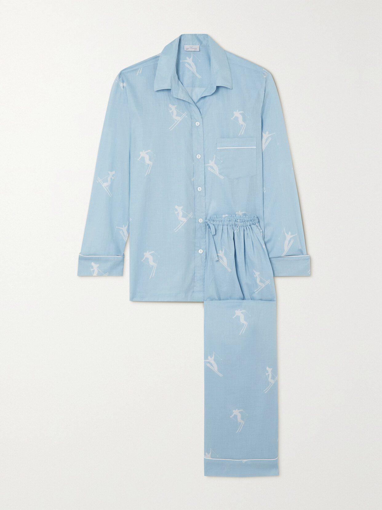 Pour Les Femmes - Printed Cotton-voile Pajama Set - Blue