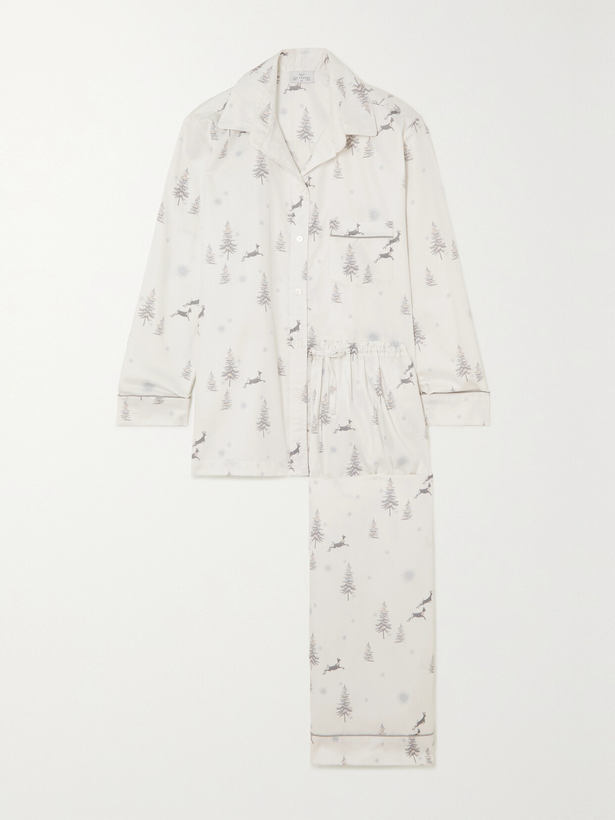 Pour Les Femmes - Printed Cotton-sateen Pajama Set - Gray